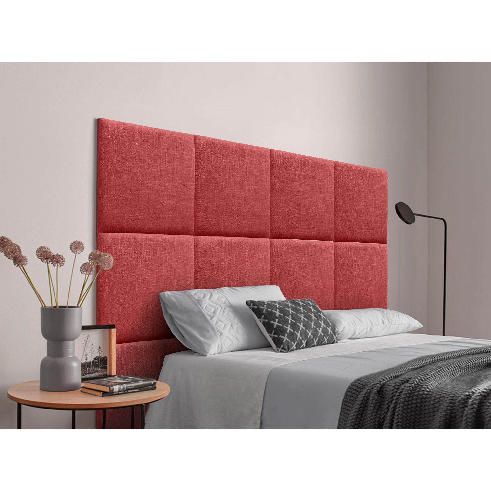 Dhome cabecero tapizado de lino natural compuesto de paneles autoadhesivos intercambiables lujo dormitorio acolchado (rojo,190cm)