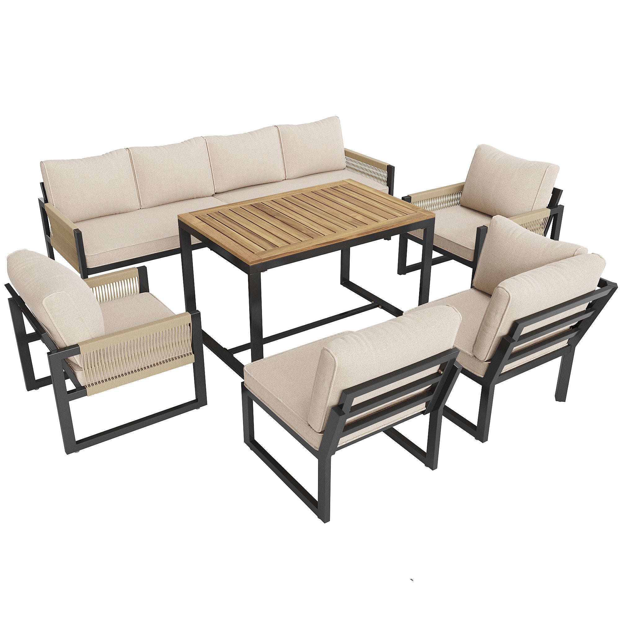 Conjunto Jardin Exterior Sofá Esquinero Para 6-8 Personas De Chapa Galvanizada, 2 Sillones + Mesa Tablero de Acacia, Muebles Terraza Balcón - Beige - 7