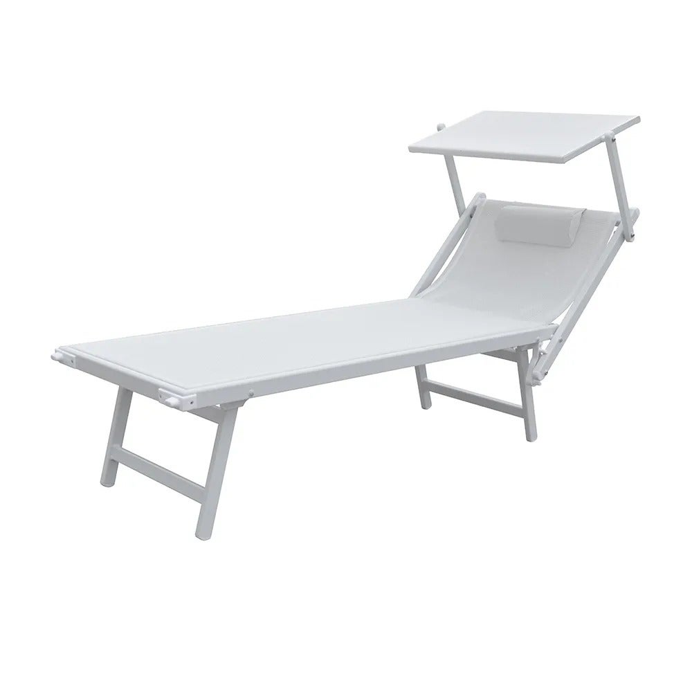 Tempo Style - Leżak plażowy L-MEDITERRANEO Professional | Leżak z 3 pozycjami i parasolem | Idealny na plażę i do ogrodu (biały)