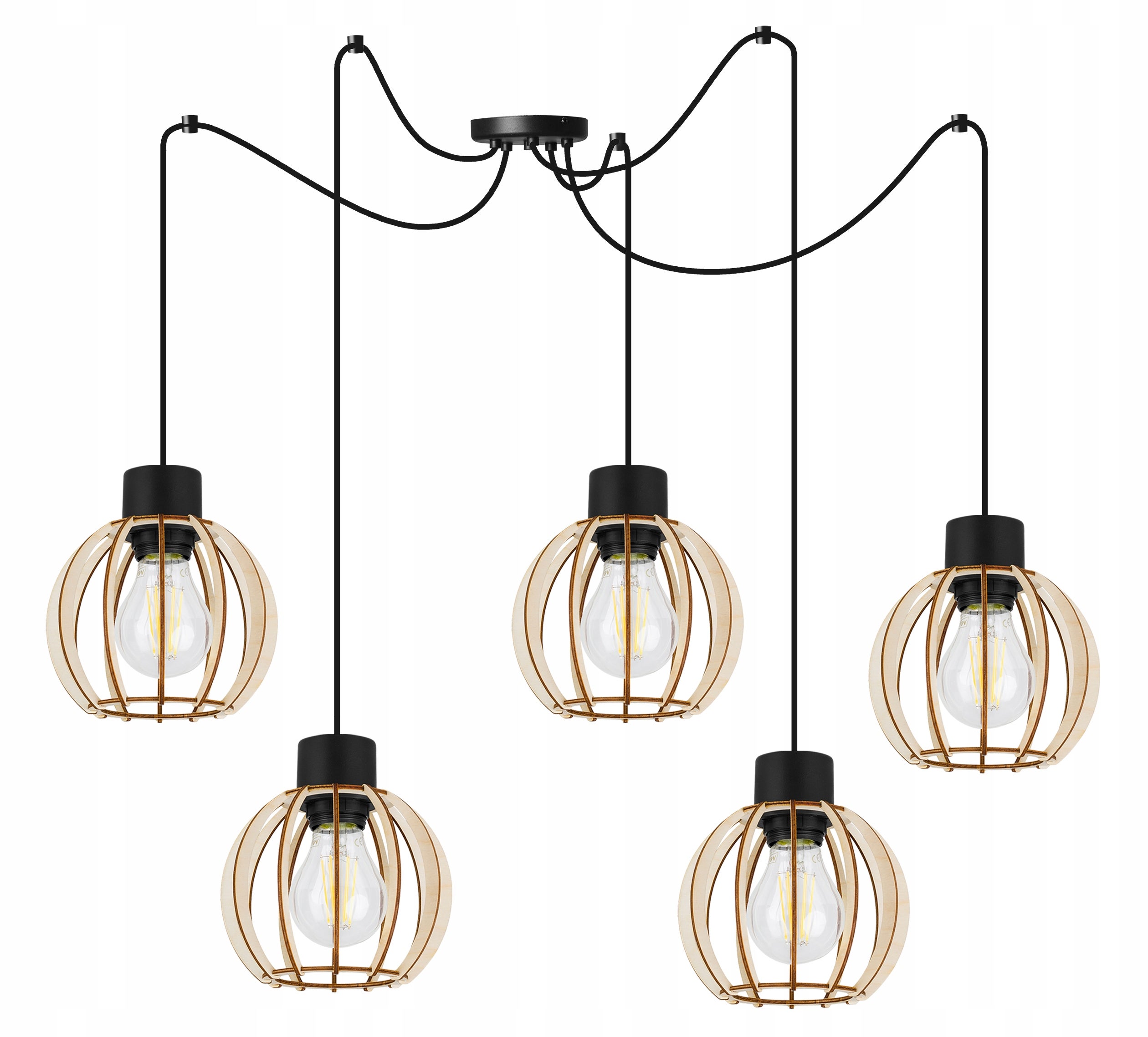 Lampa sufitowa wisząca modern Spider Timber 5xE27 klosz drewniana kula beżowa Light Home LH
