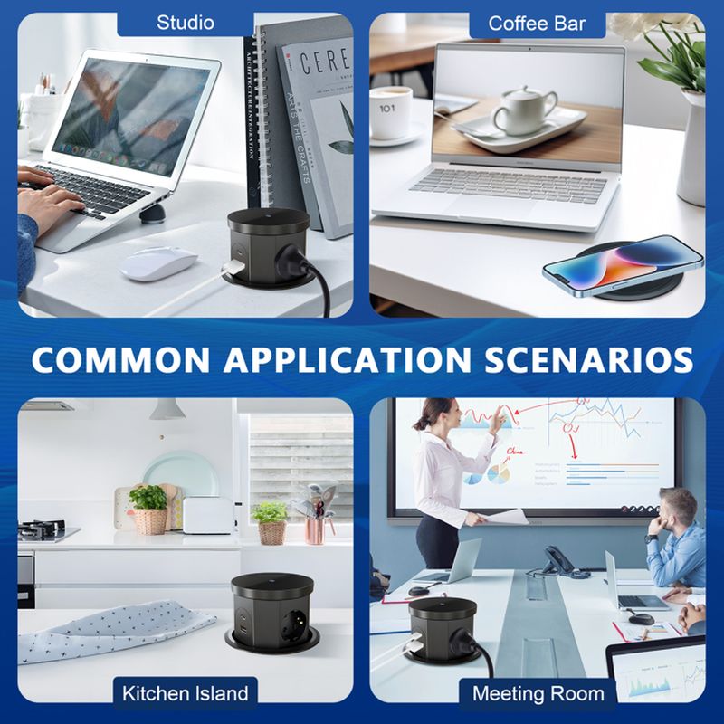 Prise escamotable, 4 compartiments avec 1 USB C 1 USB-A, prise encastrable, avec chargeur sans fil de 15W, bureau, cuisine【Tabletop cutout size: 11cm】 - 5