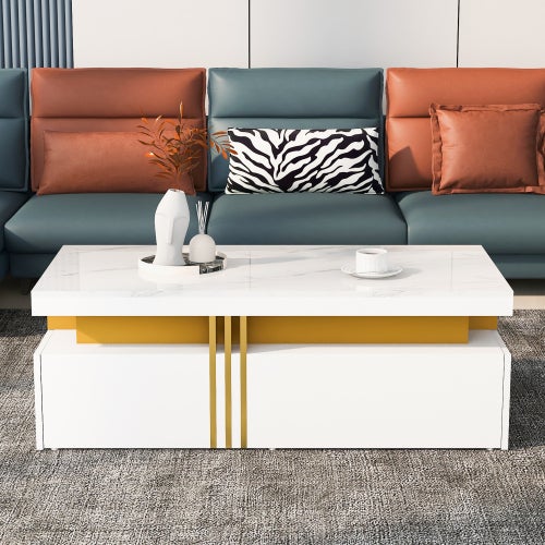 Table basse rectangulaire 100x50x40 cm avec 2 tiroirs, espace de rangement, en MDF, blanche - 3