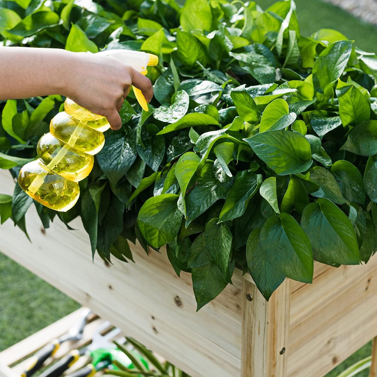 Carre Potager sur Pieds, Jardiniere Rectangulaire en Bois pour Legumes, Herbes, Fleurs, Lit Sureleve avec Etagere，Charge 80 KG(91,5 x 40,5 x 80,5 CM) - 9