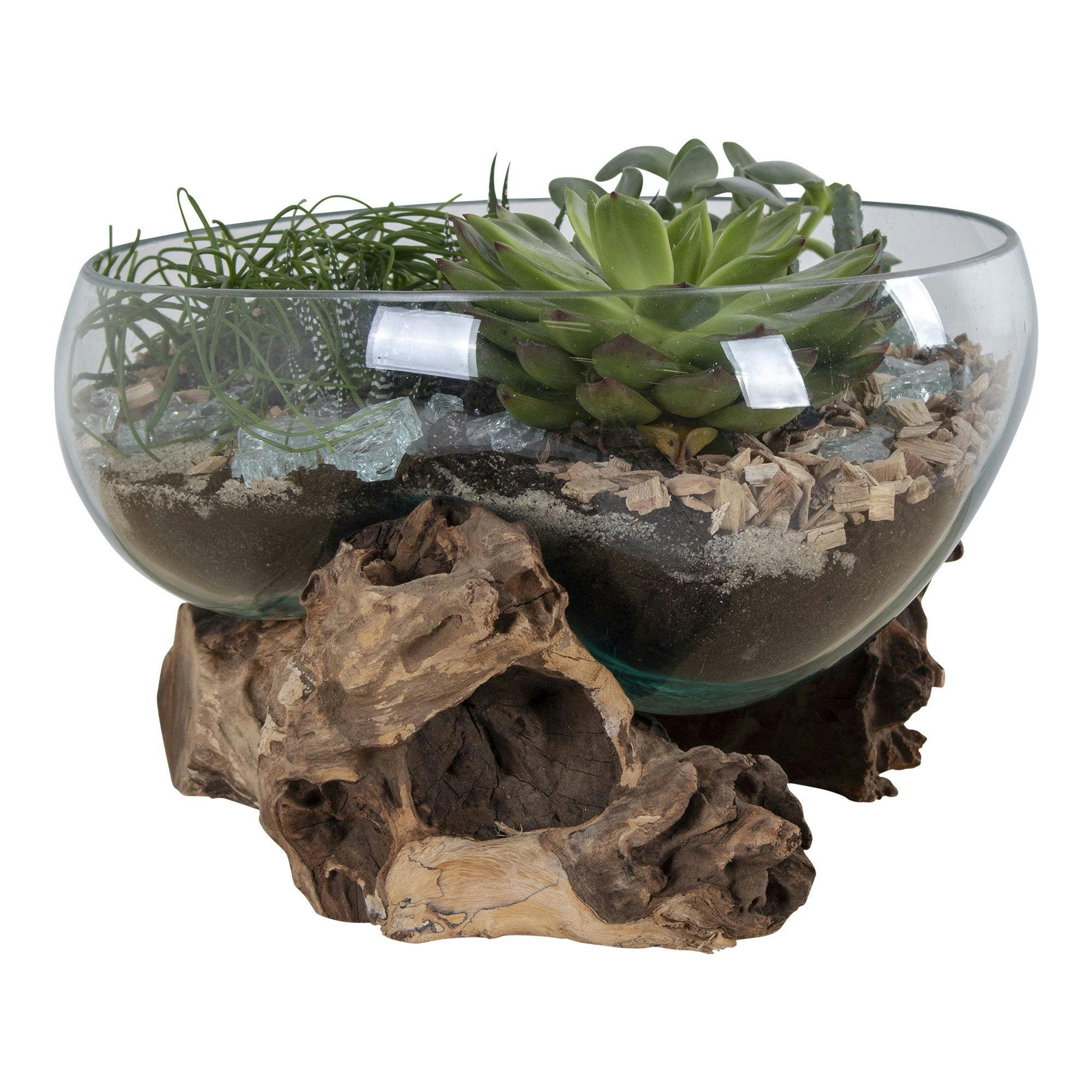 Petit vase verre soufflé et racine teck, artisanal ARIZONA - 2