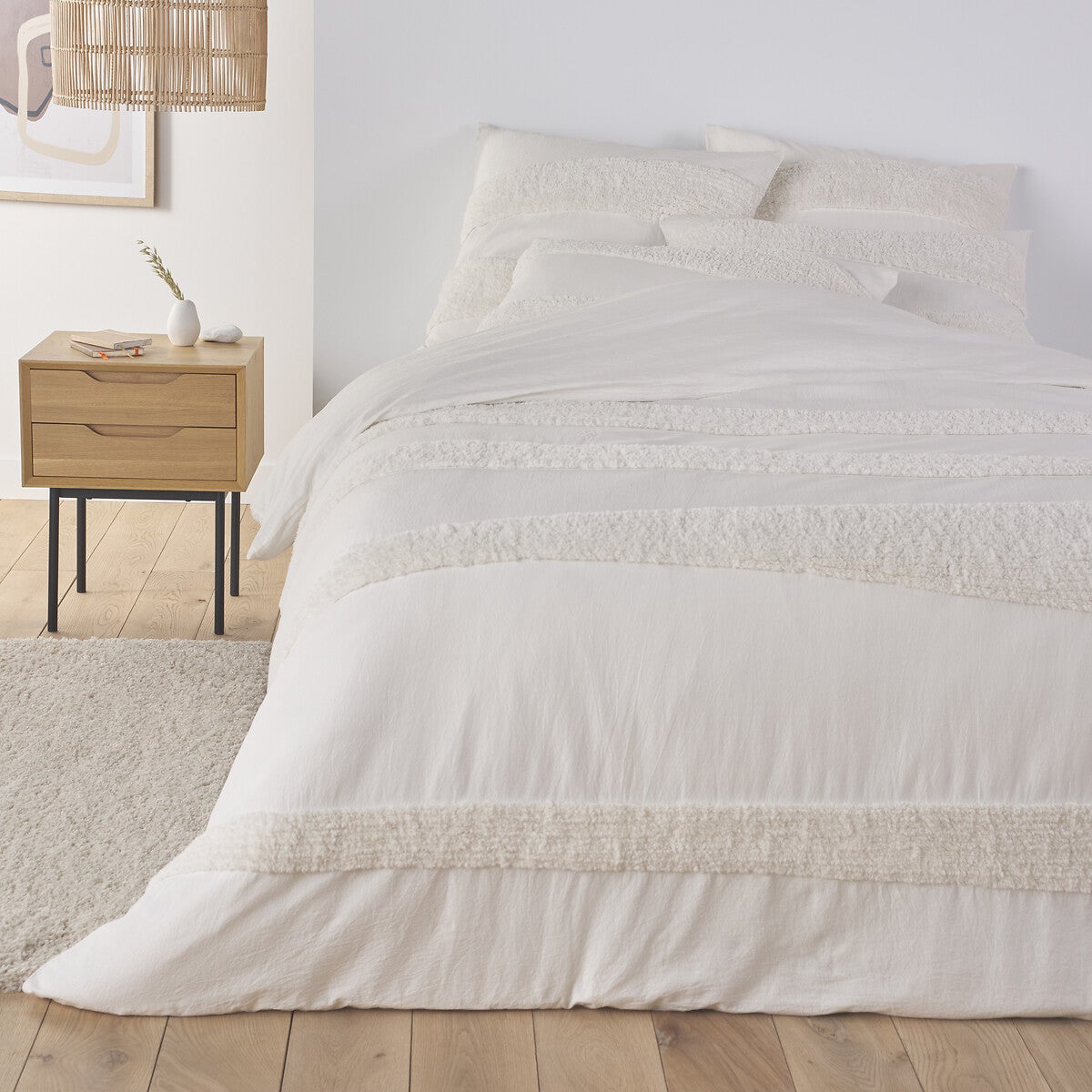 Housse De Couette Queen Blanche à Volants – 100% Coton Lavé – Style Shabby Chic