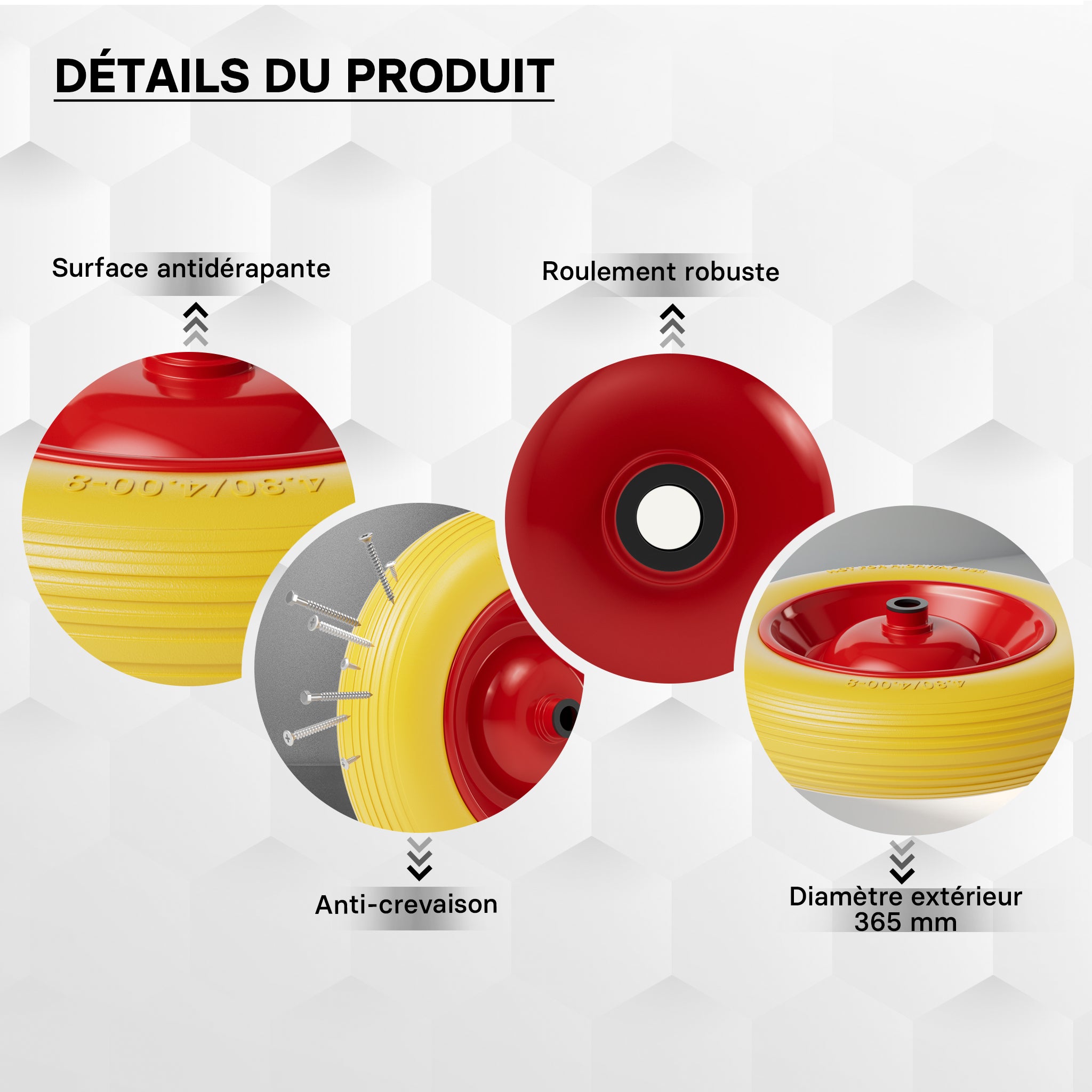 Roue complète increvable 3.50-8 pour Diable – 365 x 82 mm – en PU / Polyuréthane – profil rainuré – Capacité de charge max. 130 kg – pour… Wiltec - 5