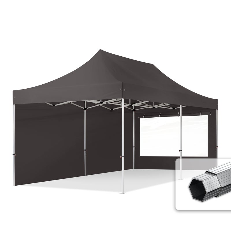3x6 m Namiot Ekspresowy PROFESSIONAL Alu 40mm, ze ścianami bocznymi, okna panoramiczne, ciemnoszary