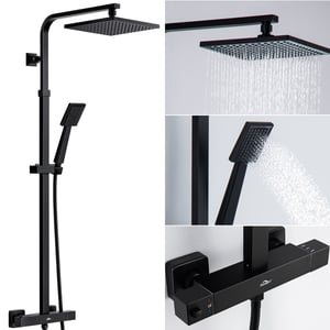 Colonne de Douche Thermostatique, Colonne de Douche Noir Réglable Hauteur, Colonne de douche avec mitigeur, Mitigeur Douche pour Salle de Bain