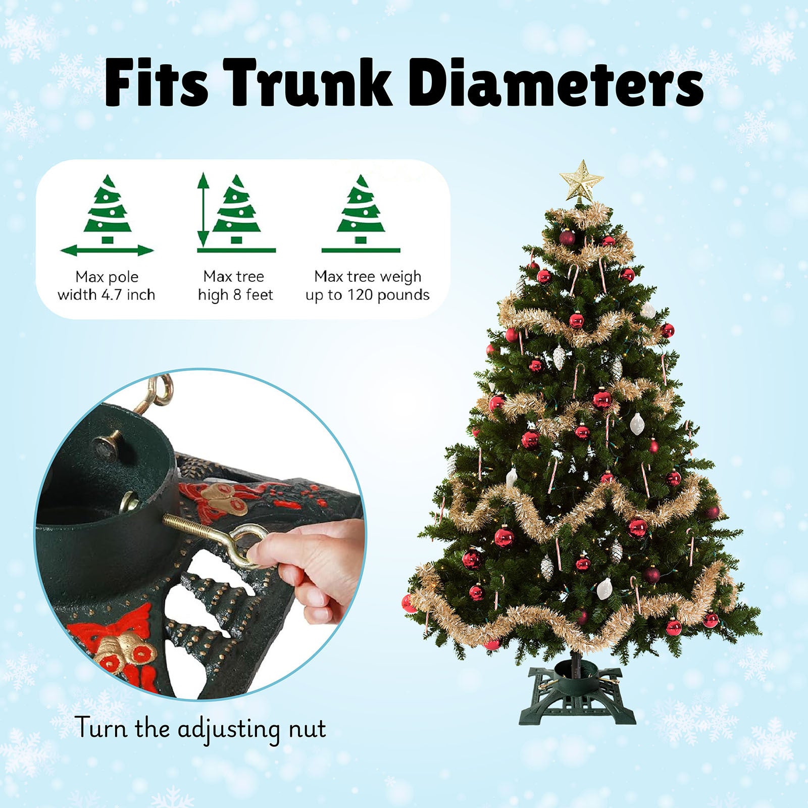 Support Pour Sapin De Noël Avec Réservoir D'eau - Pieds Métal Robustes, Diamètre 39 Cm, Design Rouge Et Vert - 5
