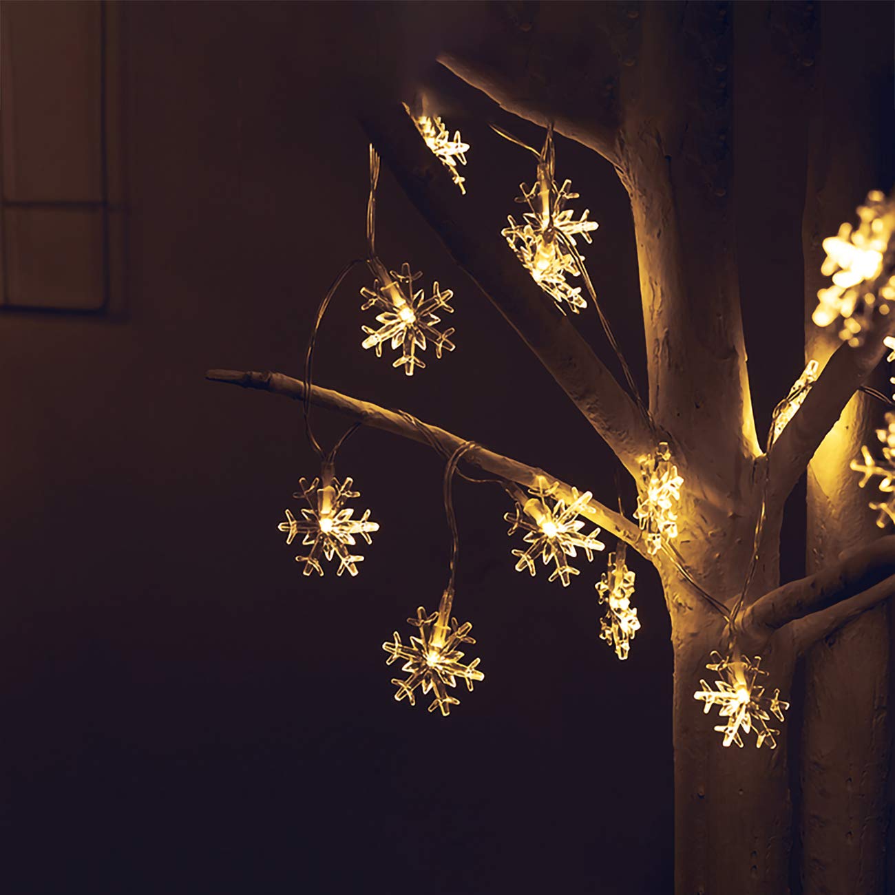 Luzes de corda de floco de neve de Natal, luzes de corda alimentadas por bateria de 6M 40 LED, luz branca quente (bateria não incluída) - 6