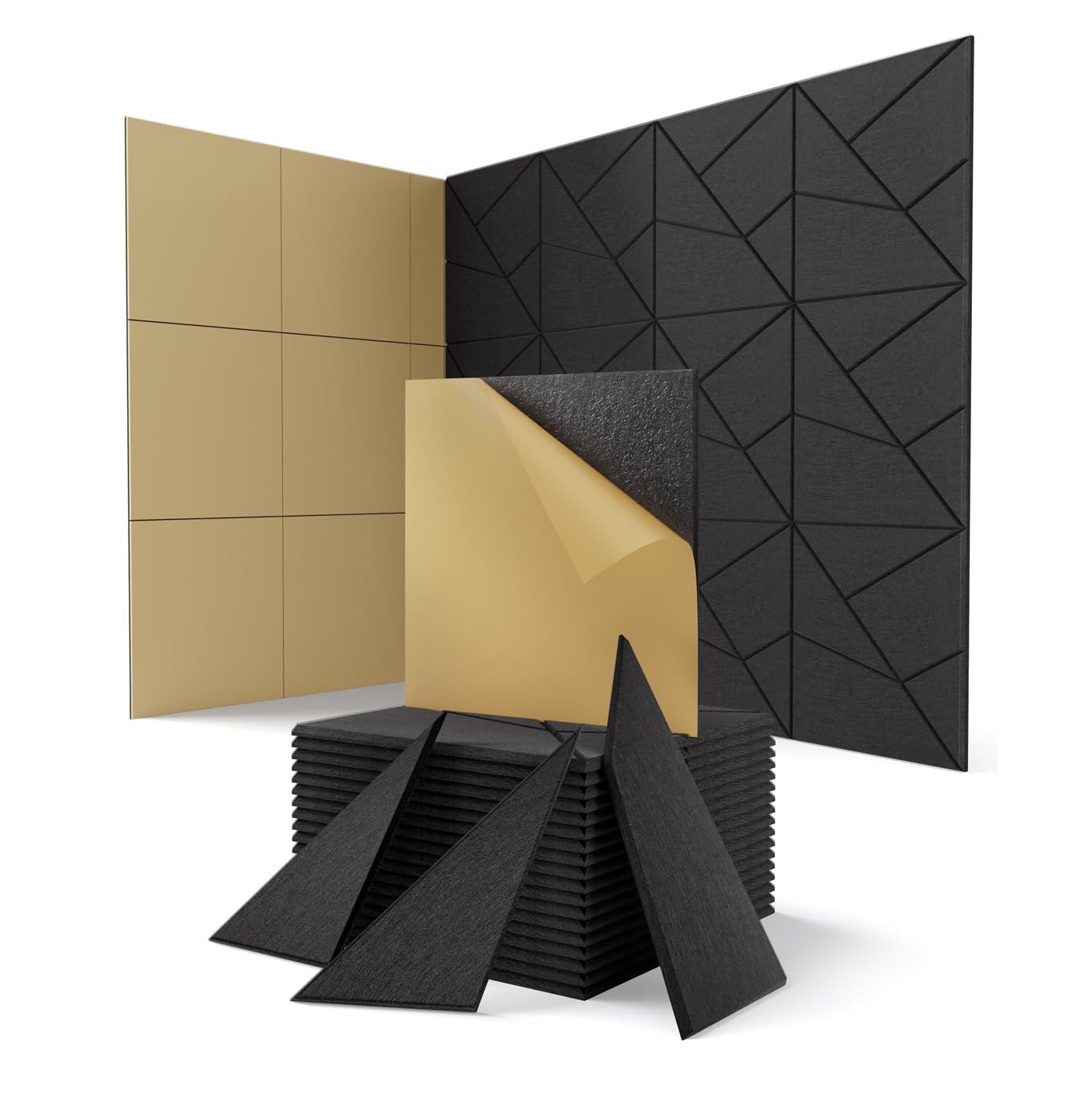 Zestaw 12 samoprzylepnych paneli dźwiękochłonnych do biur i studiów nagraniowych, czarny, 30 x 30 cm (z klejem)