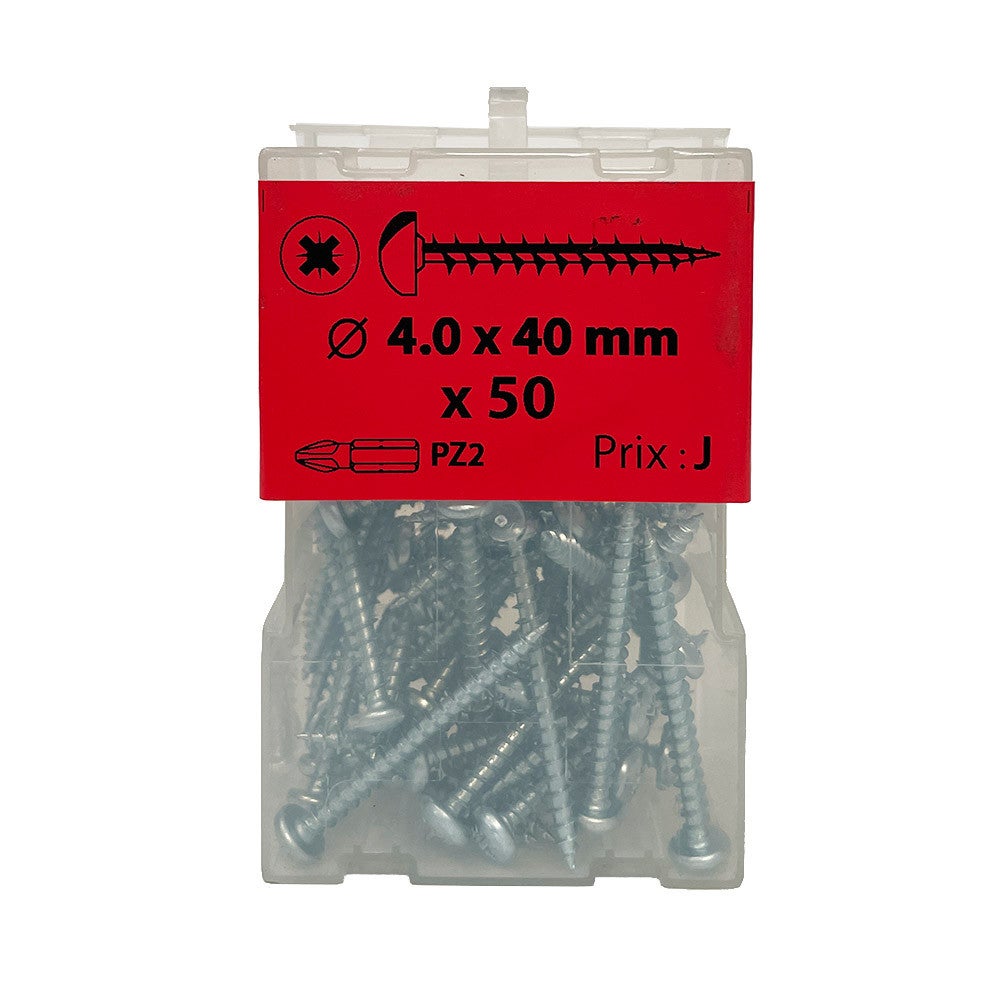 Boite 50 vis agglo 4 x 40mm tête ronde Pozidriv zingué - Viswood ...