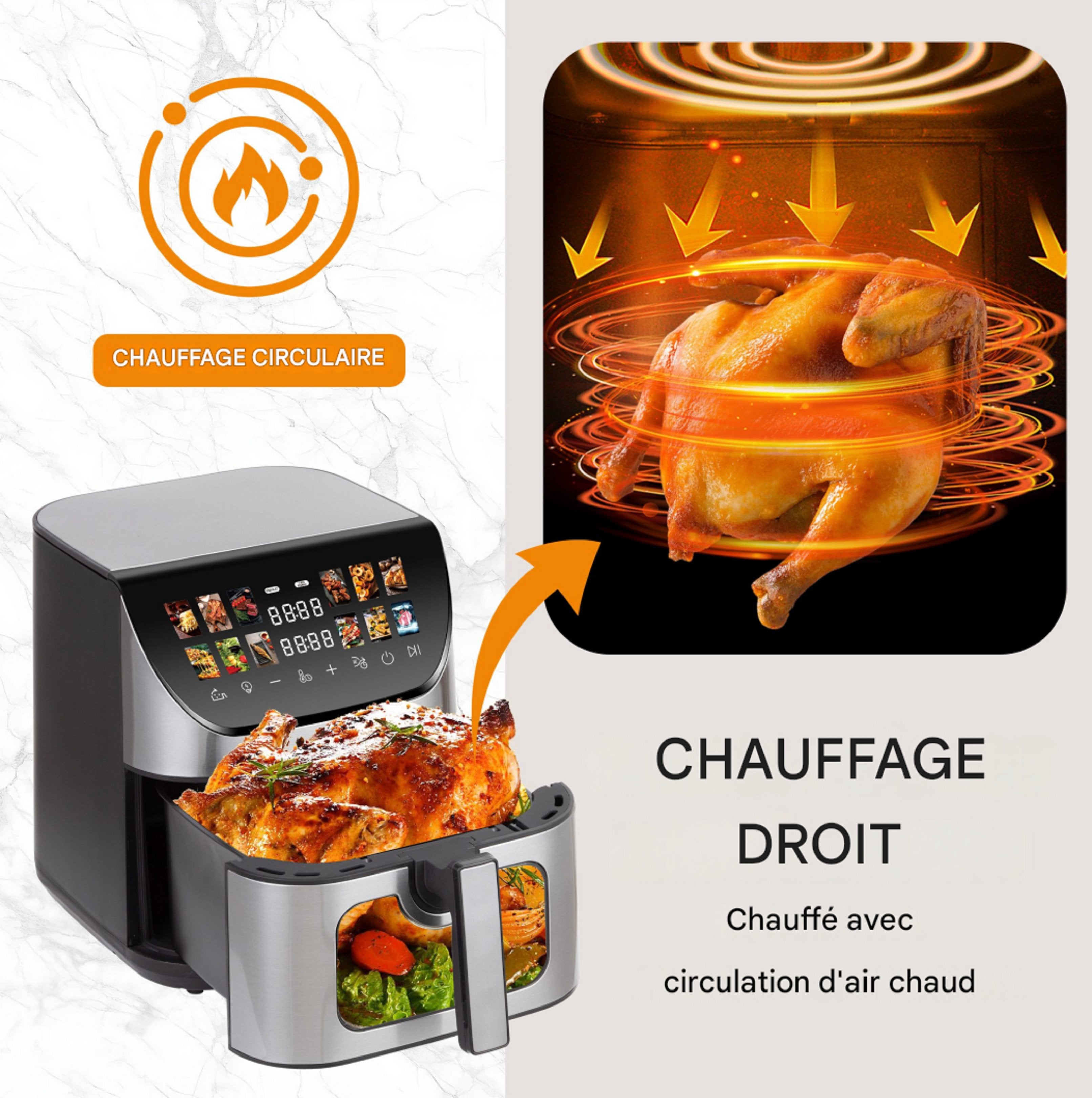 Friteuse à air XXL 8,5 L avec fenêtre de visualisation et écran couleur, 12 programmes, écran tactile LED couleur, nettoyage facile - 7
