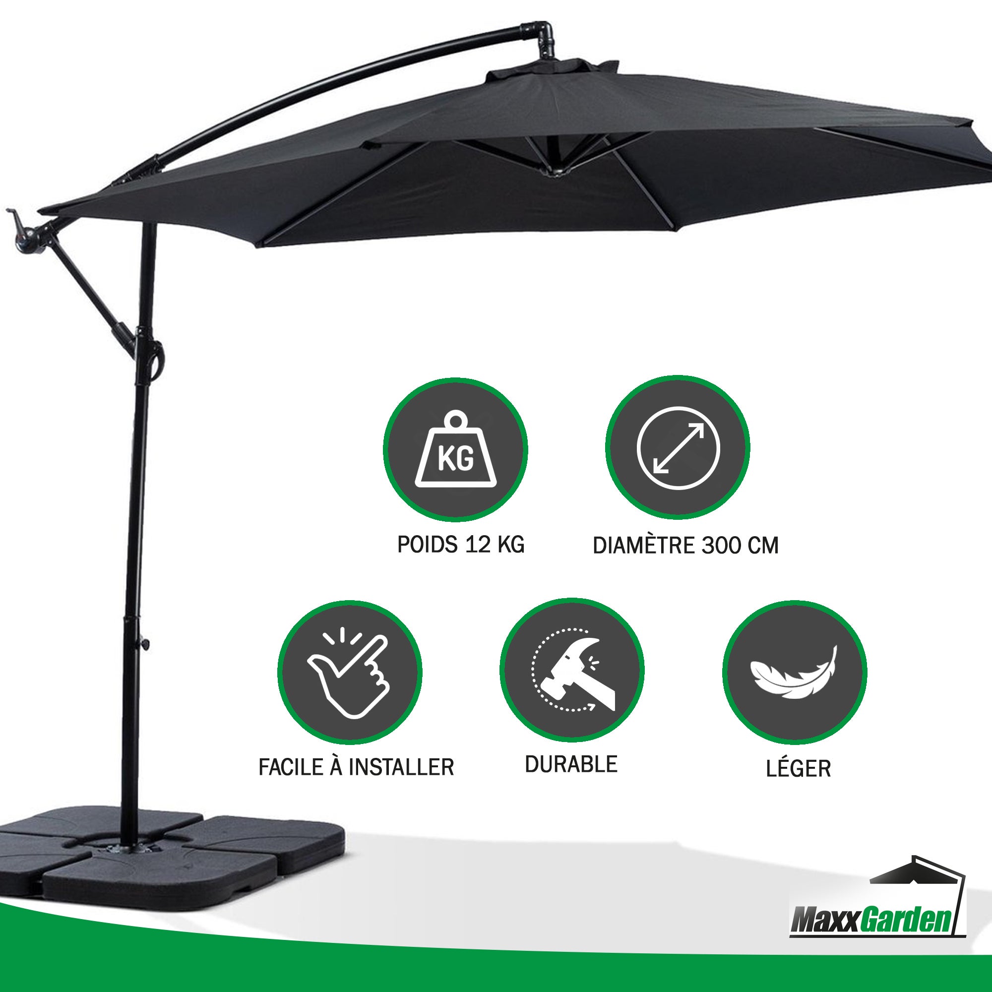 MaxxGarden Parasol De Jardin 300 Cm Inclinable - Cadre Aluminium Protection Solaire Pour Terrasse Et Piscine (sans Pied)