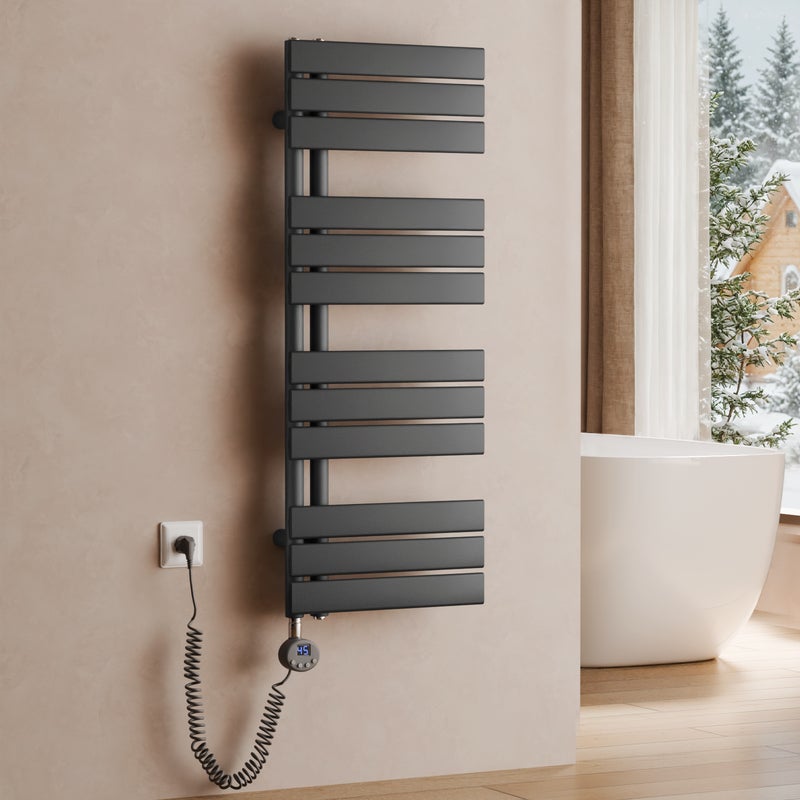 Grzejnik łazienkowy elektryczny z grzałką i termostatem, 104 × 40 cm, 400 W, antracytowy, montaż na ścianie