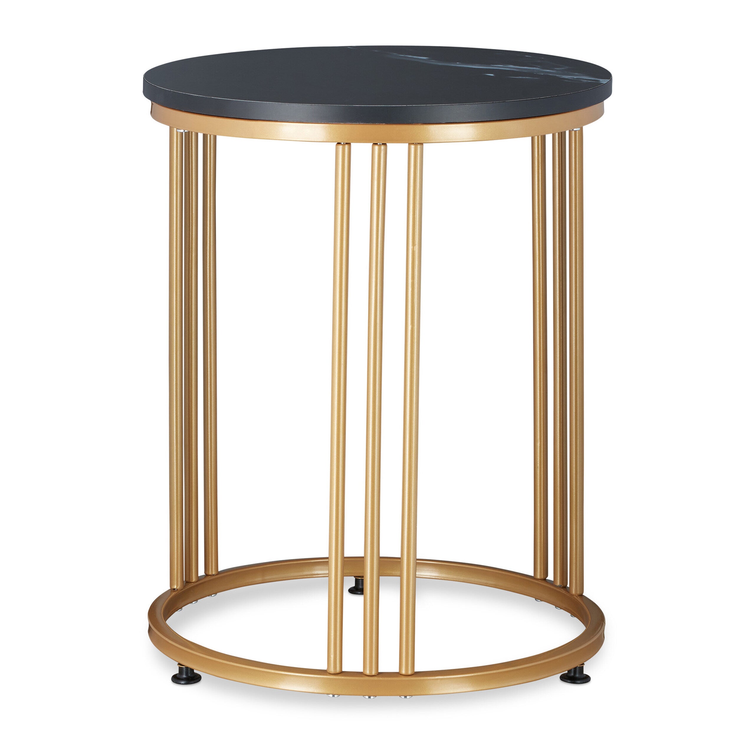 Table d'appoint ronde MARMO pour salon, en métal et MDF, aspect marbre, 51 x ø 41 cm, noire, Relaxdays - 9