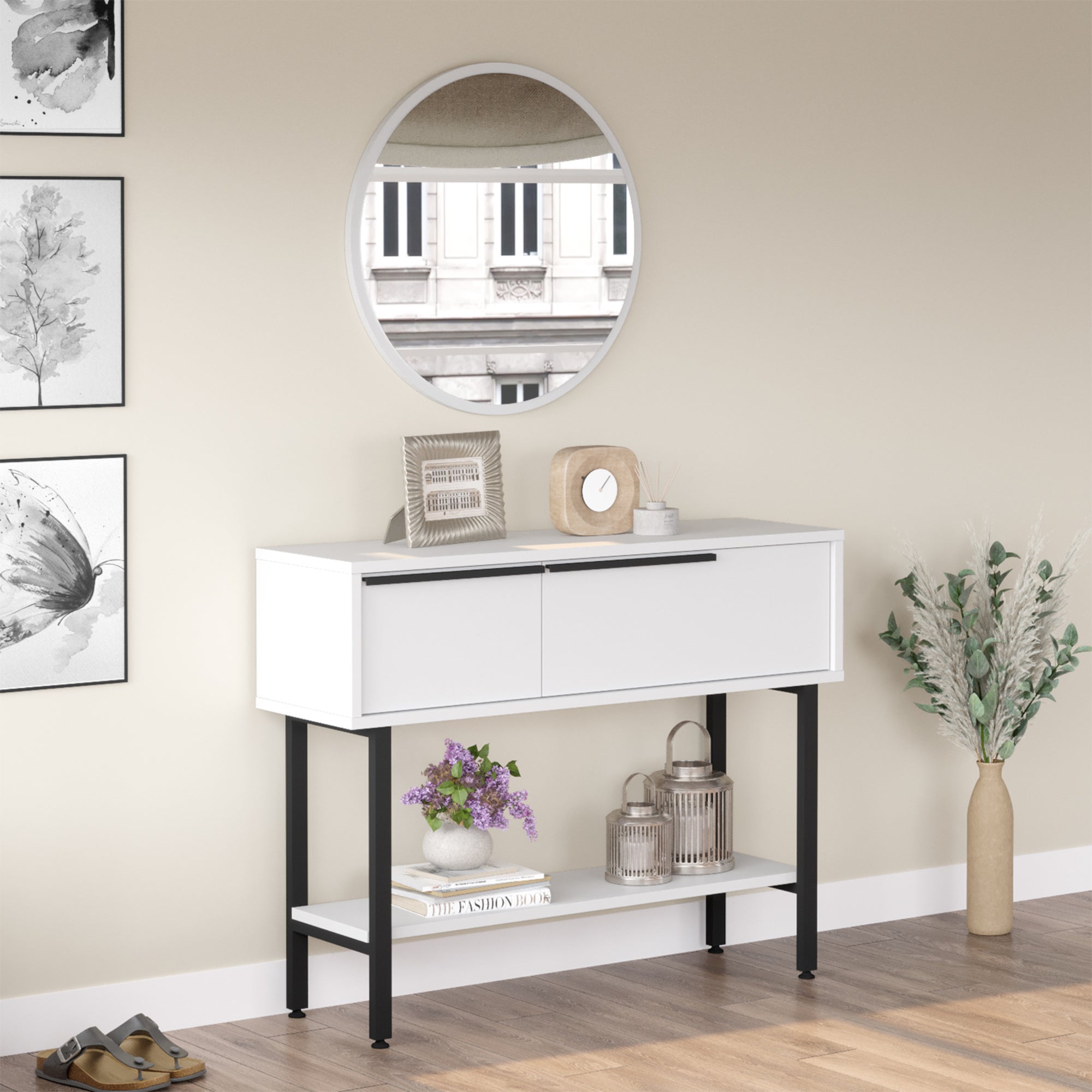 Henn&Hart Tavolo Consolle Rettangolare 140 Cm - Bianco Effetto Ontano - Design Moderno E Lineare