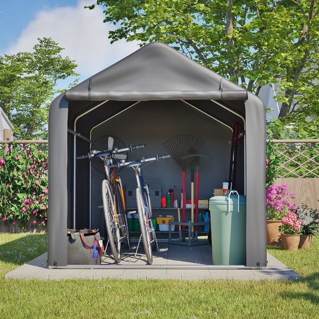 Garage vélo en PE imperméable avec porte enroulable, 160 x 220 x 165 cm, gris