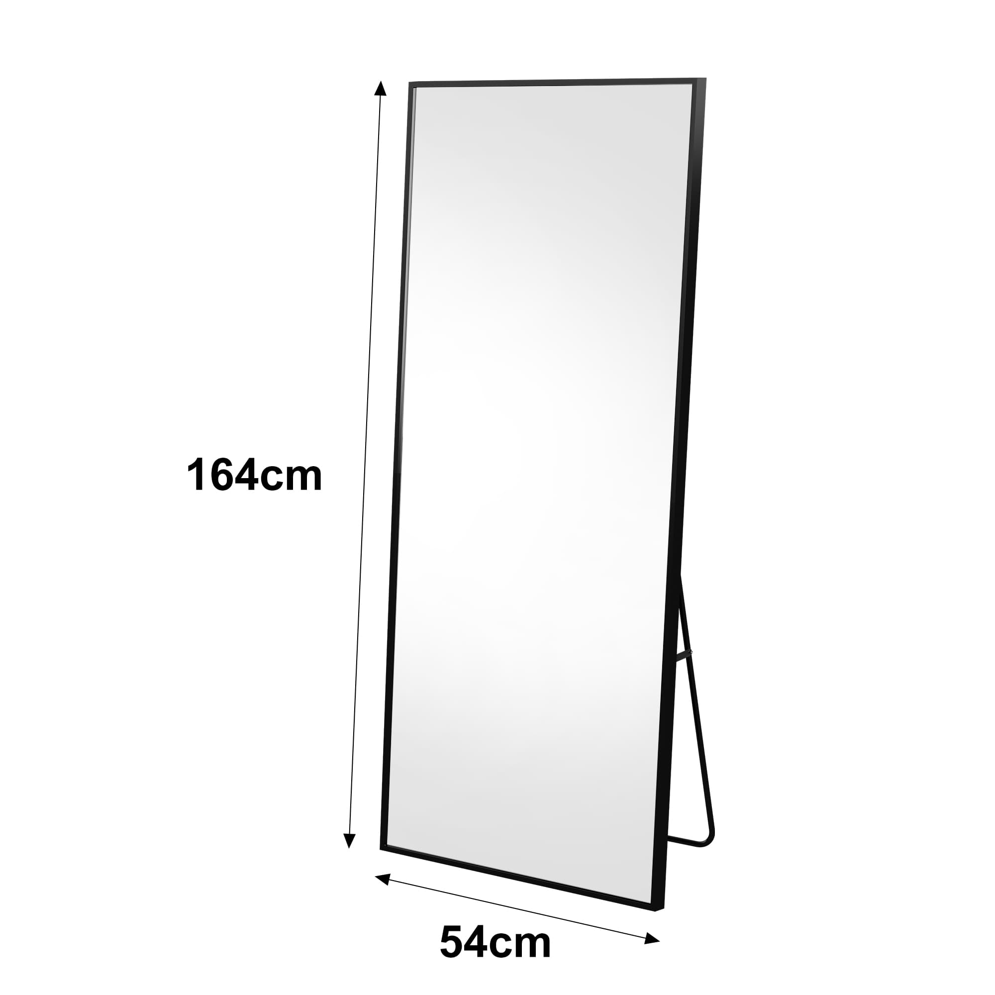 Espejo cuadrado de cuerpo entero de 164*54 cm (negro, marco de aluminio): se puede montar en la pared o inclinar. - 4