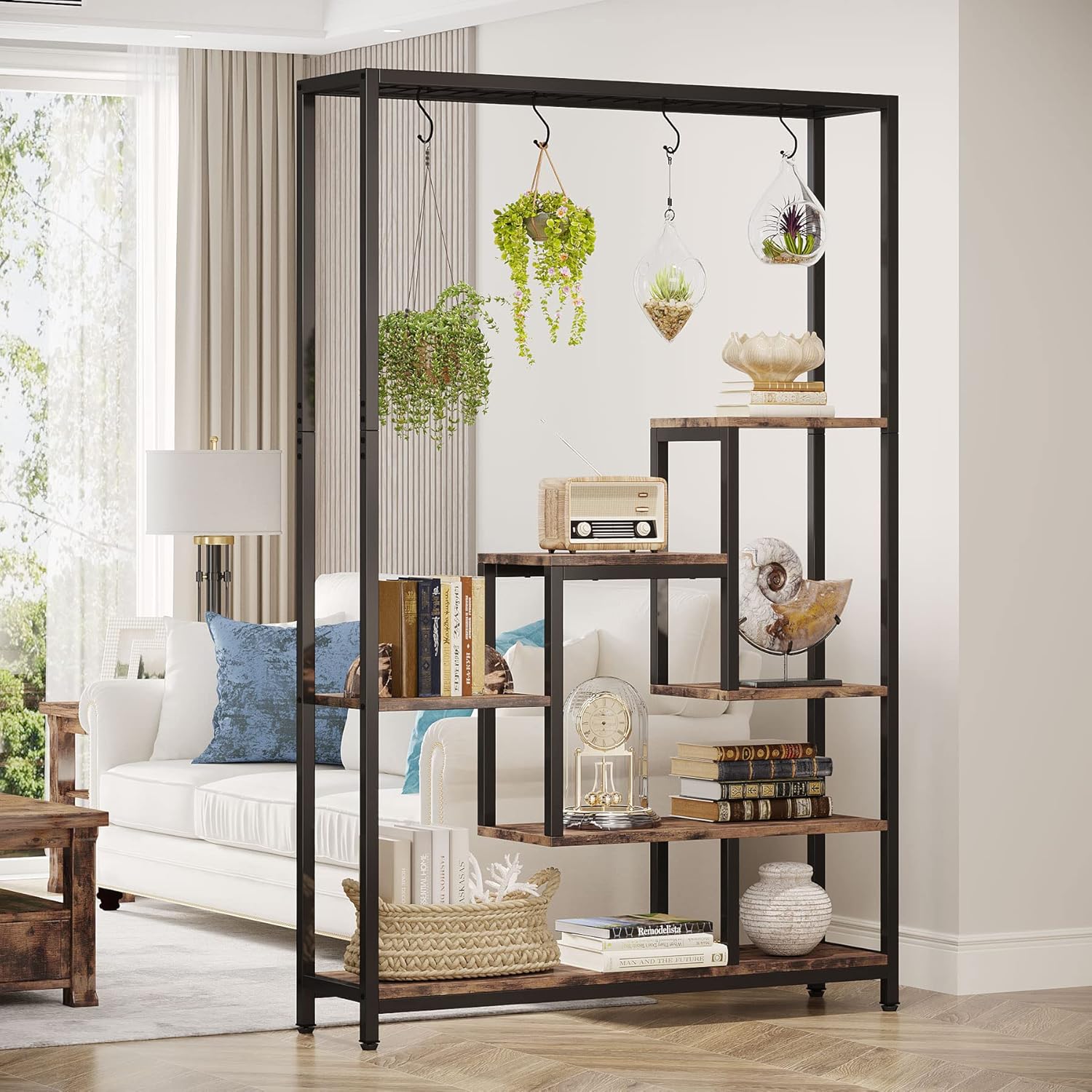 Tribesigns Support pour plantes d'intérieur à 5 niveaux - Grande étagère en métal de 180,1 cm avec 10 crochets de suspension en S - Multifonction - 9