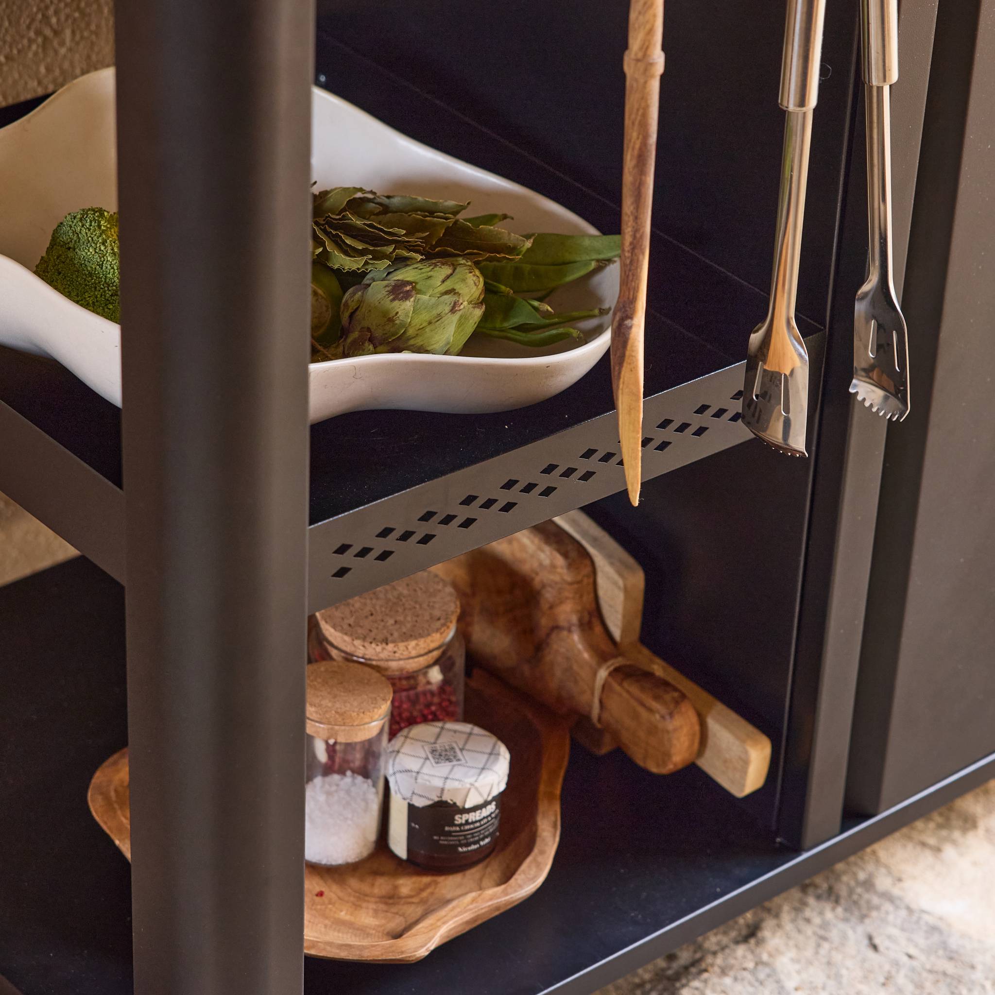 Desserte extérieure ANDY noire mat en acier inoxydable 94.5 cm avec tablette rabattable. L 156 x l 49.5 x H 80 cm ANDY - 9