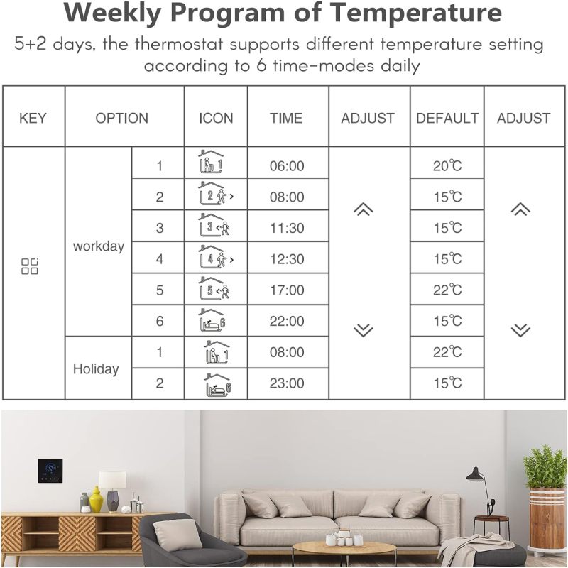 Thermostat Intelligent Connecté Wi-Fi pour Chauffage Électrique, Affichage LCD, Contrôle à Distance par Application, Chauffage Souterrain - 5
