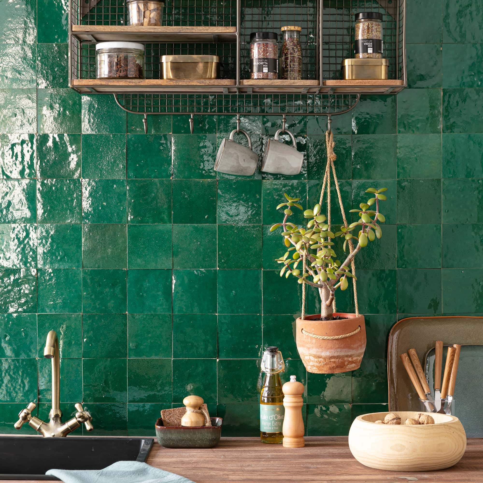 Carrelage Zellige Marocain Vert Emeraude 10x10 cm (vendu par 0,5 m² ...