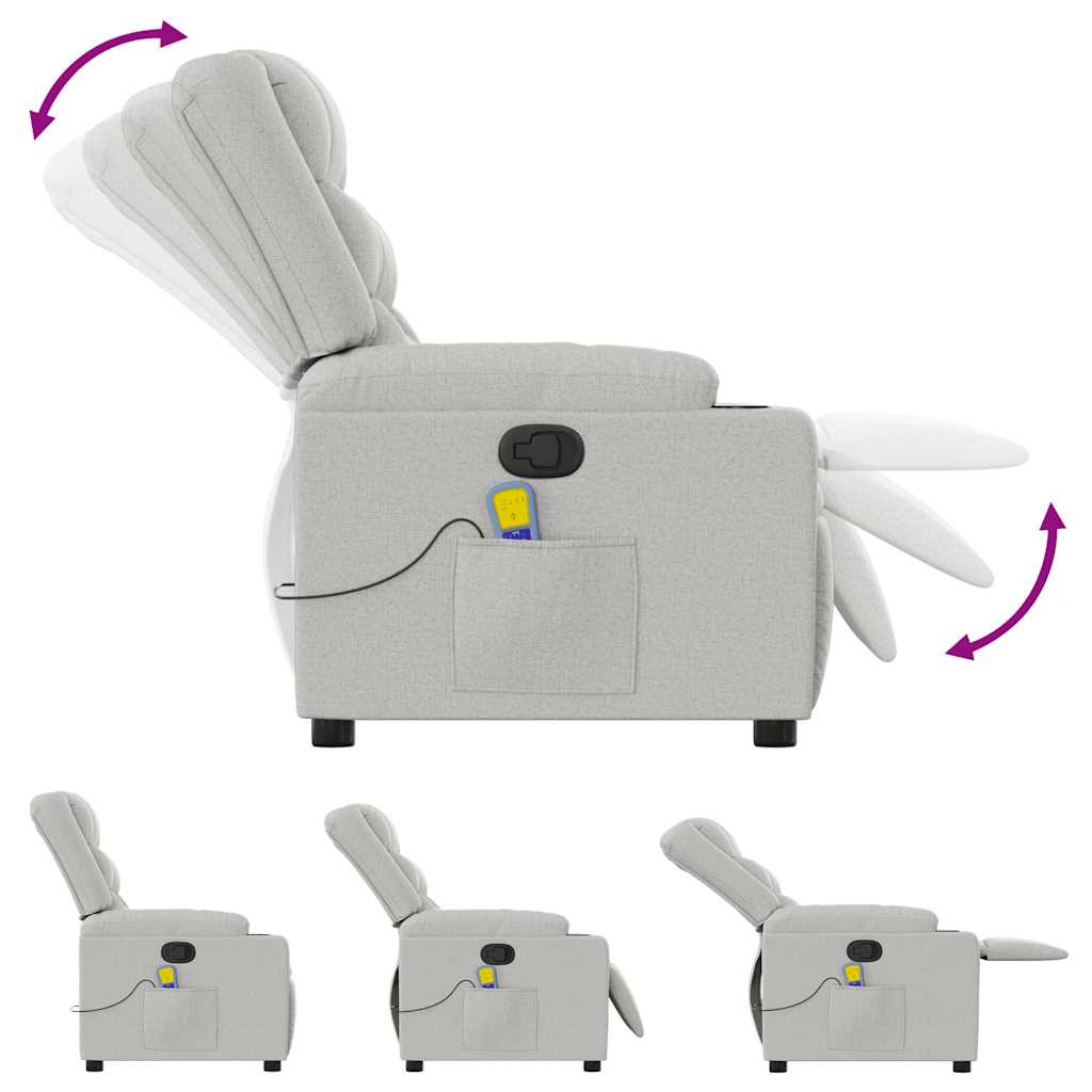 Rozkładany fotel masujący, szary, obity tkaniną vidaXL - 6