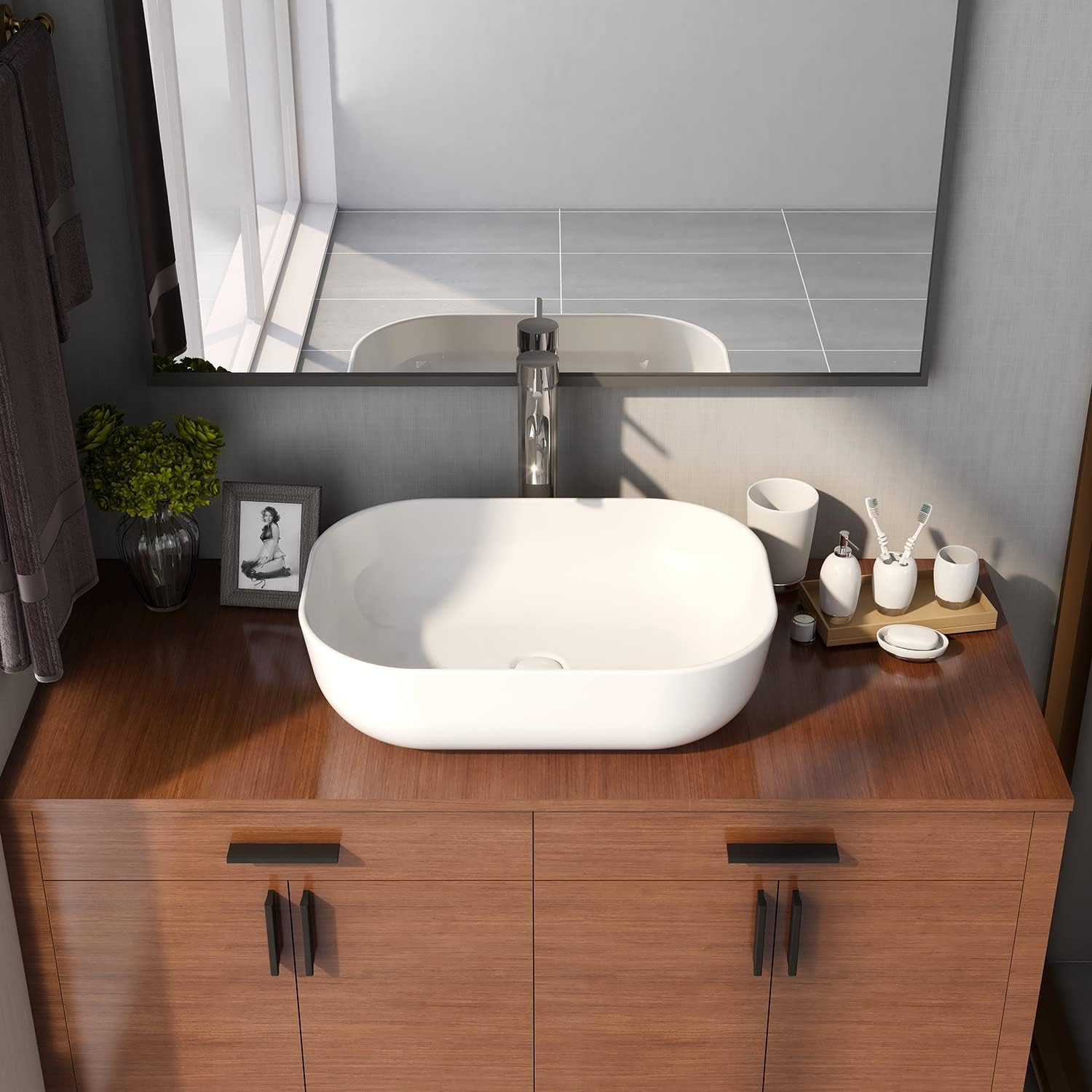 Vasque à Poser Salle de Bain DeerValley – Vasque à Poser Rectangulaire Blanc en Céramique, 50 x 40 x 14,5 cm - 8