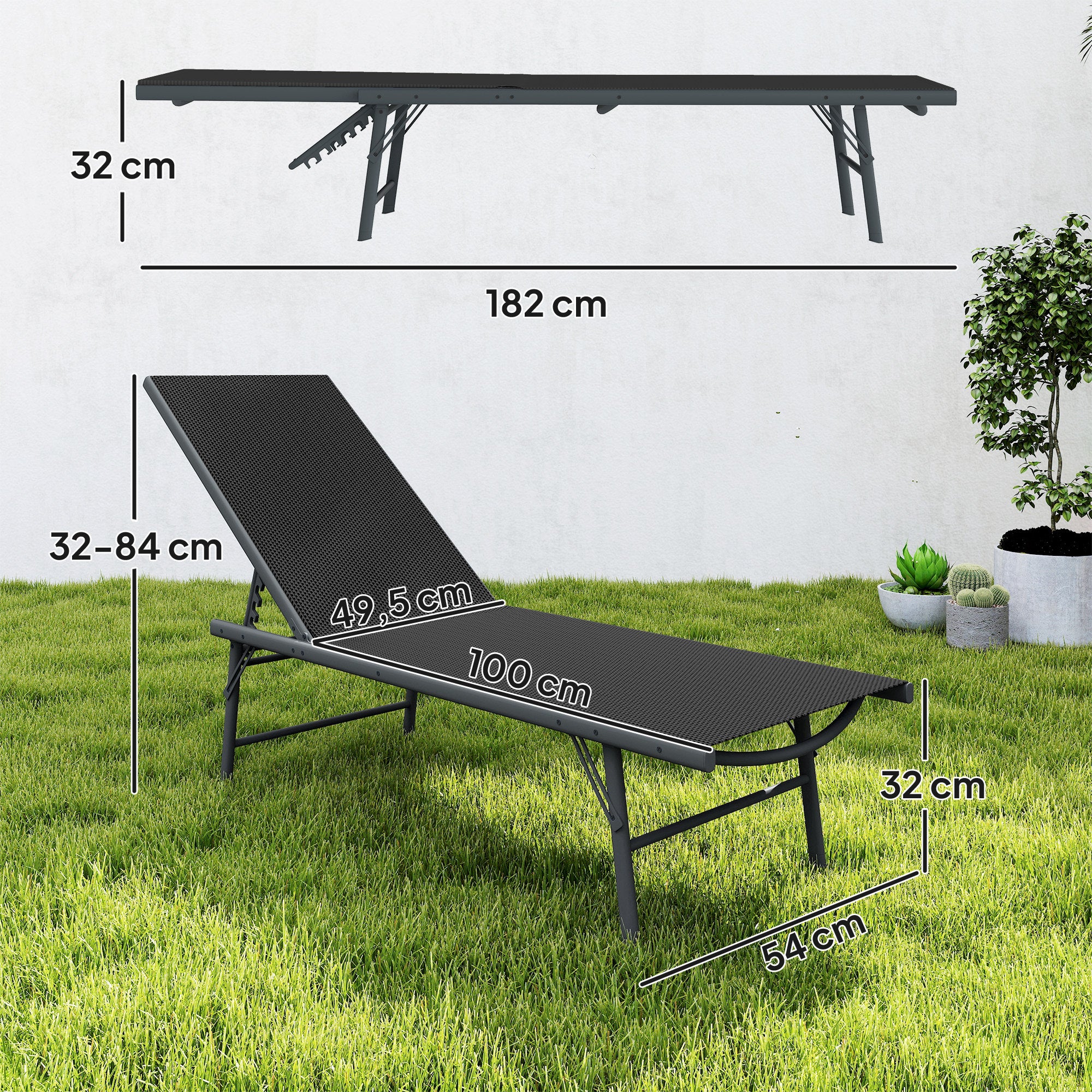 Lot de 2 bain de soleil chaise longue pliante textilène transat jardin extérieur inclinable 54 x 164 x 84 cm noir - 5