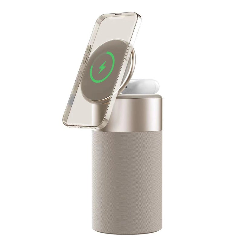 Głośnik BT z ładowaniem bezprzewodowym + Lampka Nocna, Wielofunkcyjna Ładowarka, Stojak na Telefon, Przenośny, Do Smartfona/Etui na Słuchawki