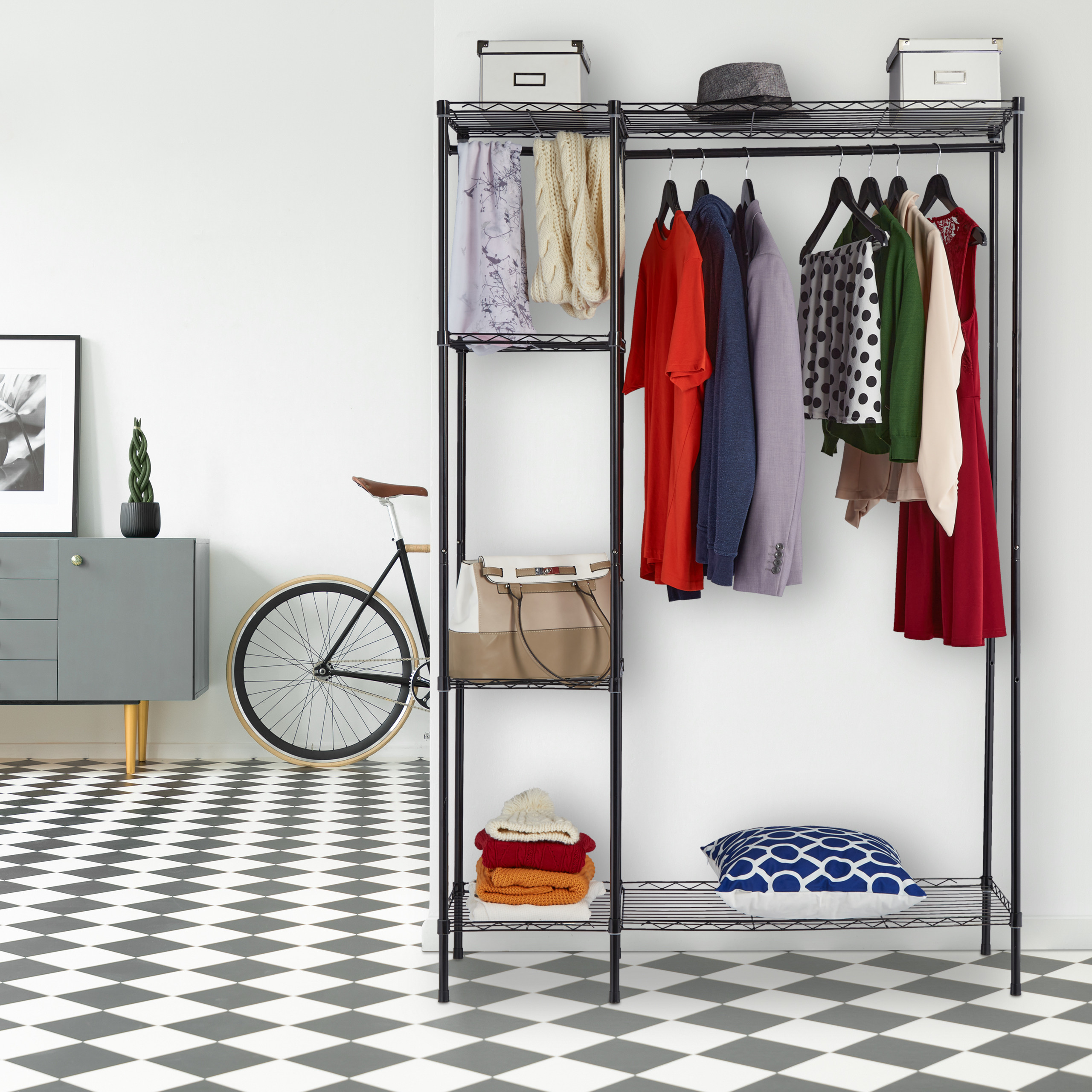 GIANTEX Armadio Aperto Con 5 Ripiani - Appendiabiti Autoportante Metallo/Legno, 151cm - Foto 6