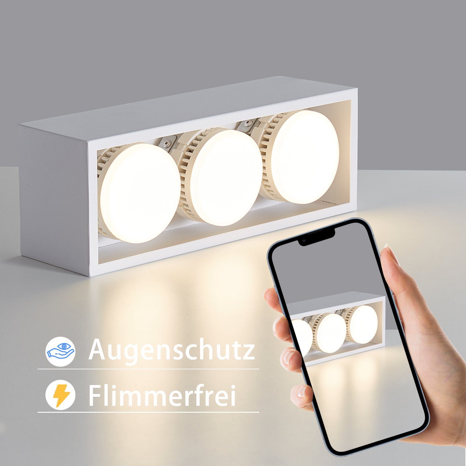NETTLIFE 3 Plafones LED de Superficie Blanco Cálido Regulable Cuadrado 3x5W GX53 para Cocina Salón Comedor Dormitorio Pasillo - 3