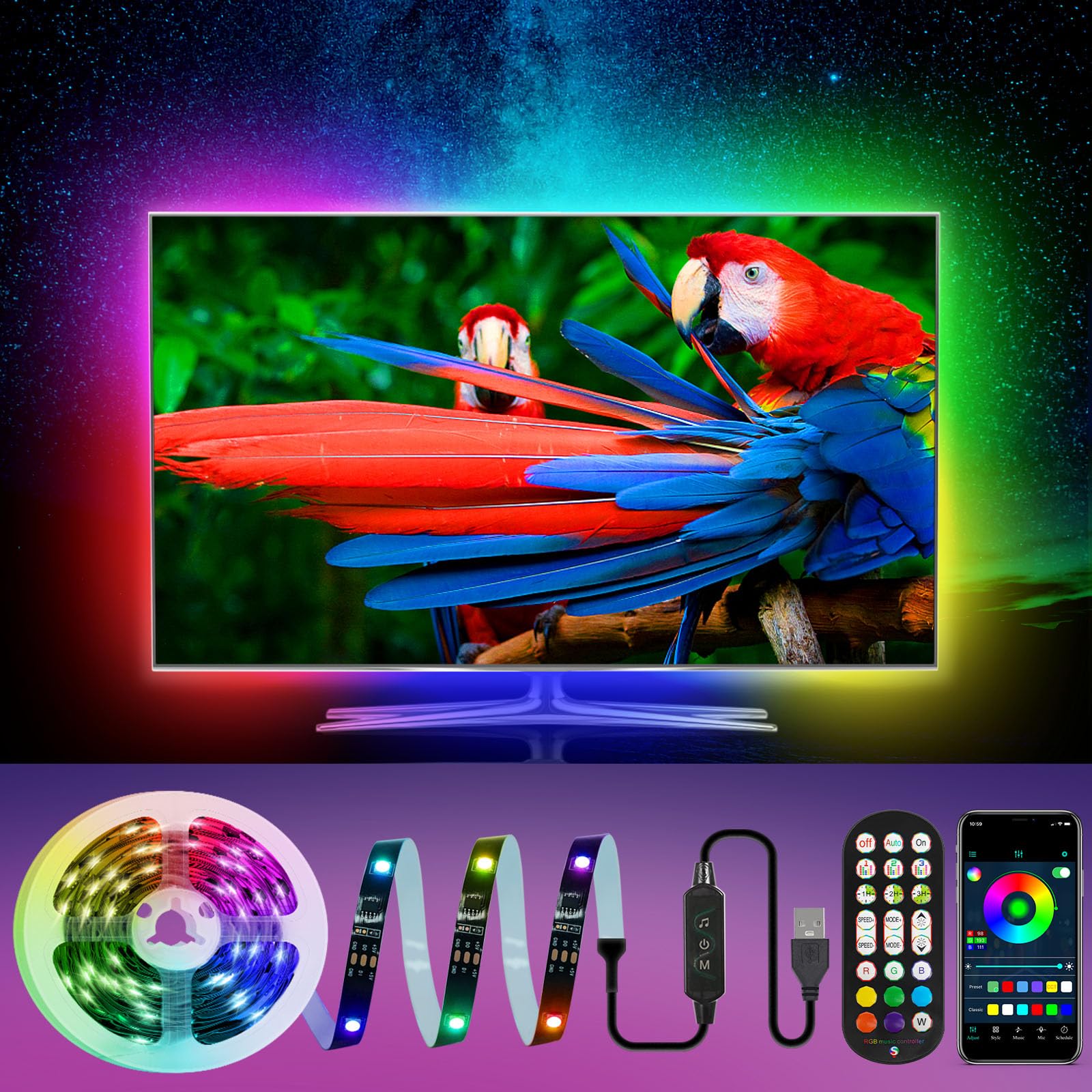 DFGH 2 pz Smart Light Bar Gioco Luce Ambiente Illuminazione Intelligente LED Striscia di Luce 255 Modalità di Luce e 8 Modalità Musicali, Bluetooth Colorato Ambiente Luci per Intrattenimento PC TV