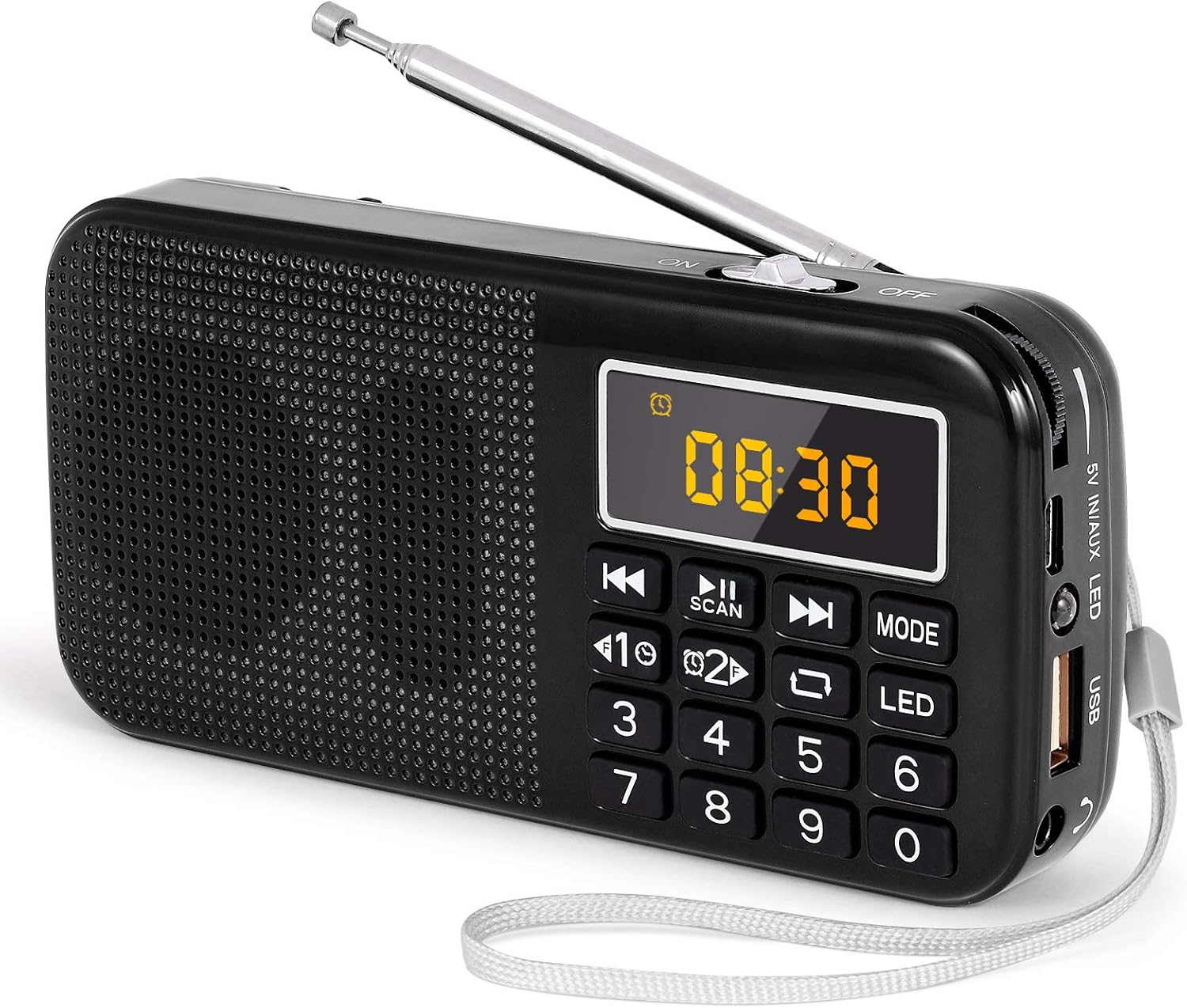 Przenośne Radio FM z możliwością ładowania - Małe Radio Cyfrowe z Baterią 2400mAh, Zegar, Oświetlenie Awaryjne i Obsługa MP3/USB/SD/AUX