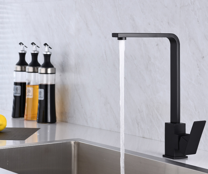 Bateria umywalkowa stojąca do ciepłej i zimnej wody, baterie kuchenne, obrotowa wylewka 360 stopni, baterie z mosiądzu z pojedynczym uchwytem - czarna