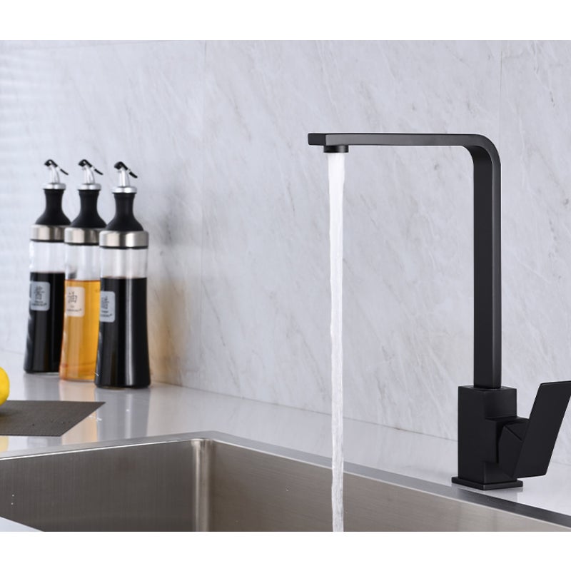 Bateria umywalkowa stojąca do ciepłej i zimnej wody, baterie kuchenne, obrotowa wylewka 360 stopni, baterie z mosiądzu z pojedynczym uchwytem - czarna
