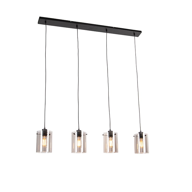 Qazqa designerski lampa wisząca z kloszem (4 punkty) do stołu jadalnego inteligentny - Dome - czarny, żarówkami LED 4.9 w