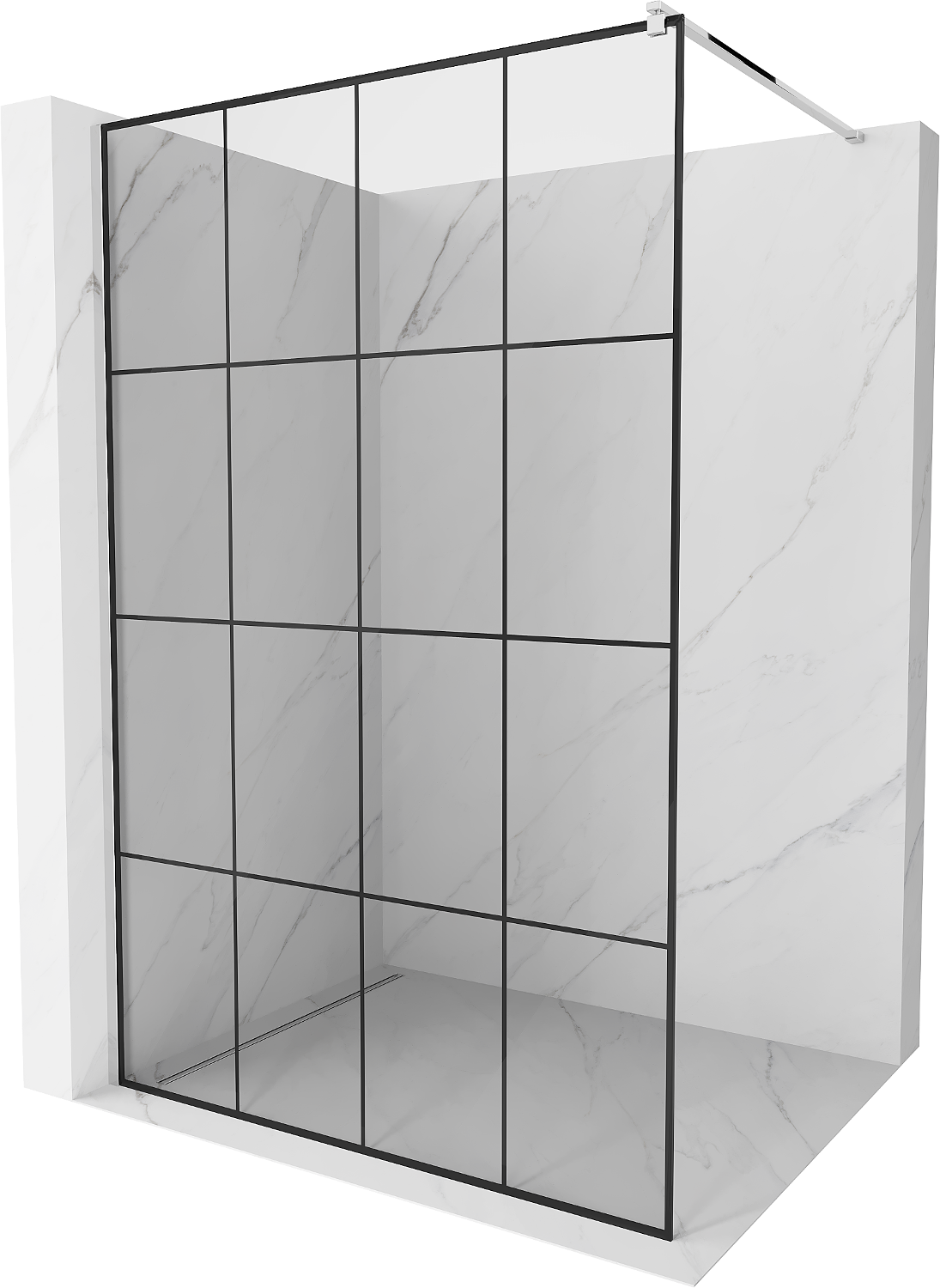 Mexen Kioto ścianka prysznicowa Walk-in 140 x 200 cm, czarna kratka 8 mm, chrom - 800-140-101-01-77