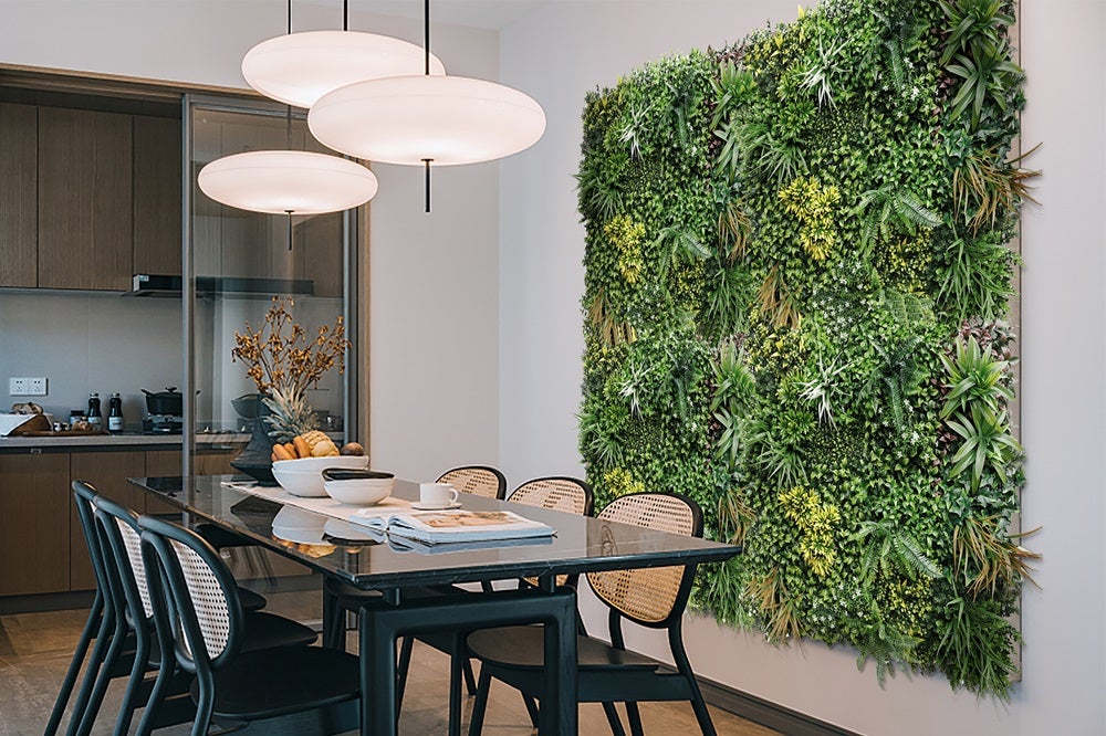 Mur vegetal artificiel Jungle lot 5 plaques 1 m² vert violet 80 mm brise vue haie artificielle - 5