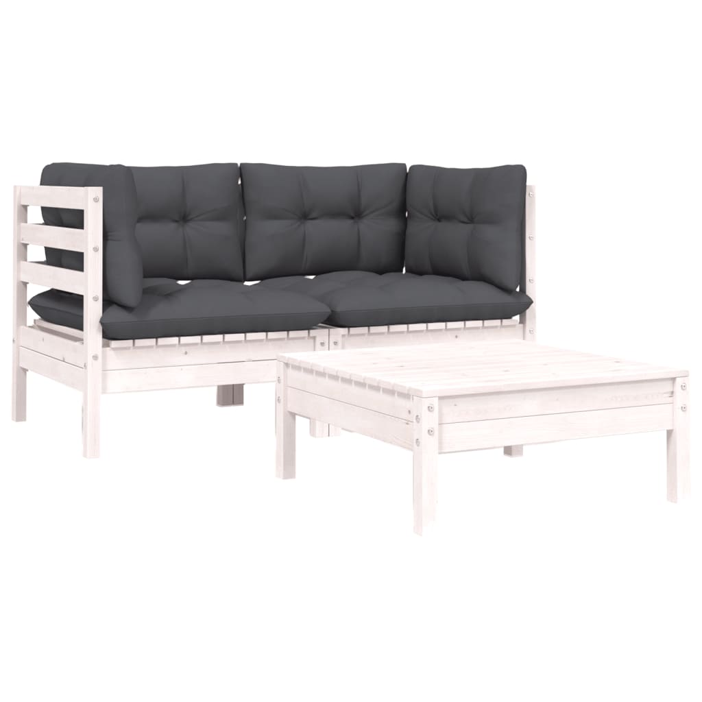 Maison Exclusive - Salon de jardin 3 pcs avec coussins Blanc Bois de pin massif - 2