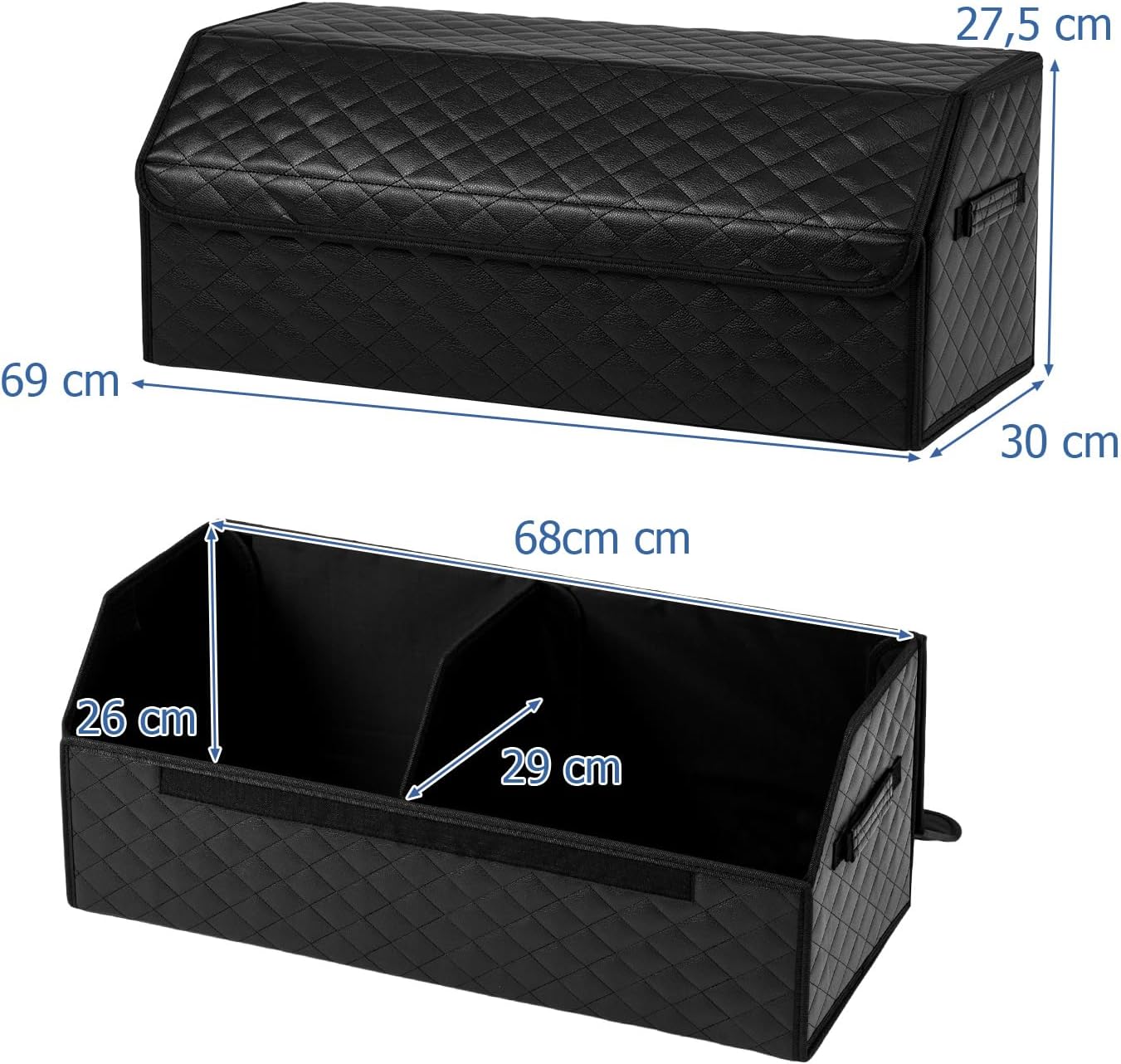 51 L Rangement Coffre de Voiture avec Couvercle, Séparateur Amovible, Organiseur de Coffre de Voiture Pliable en Cuir avec Poignées,Camping et Maison - 6