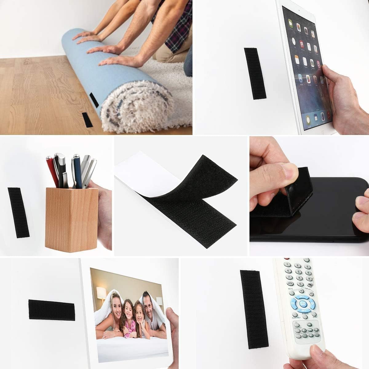 Lot de 20 30mmx10cm Bandes auto-adhésives extra fortes double face Rectangle Adhésif Double Face Noir Puissant Réutilisable - 6