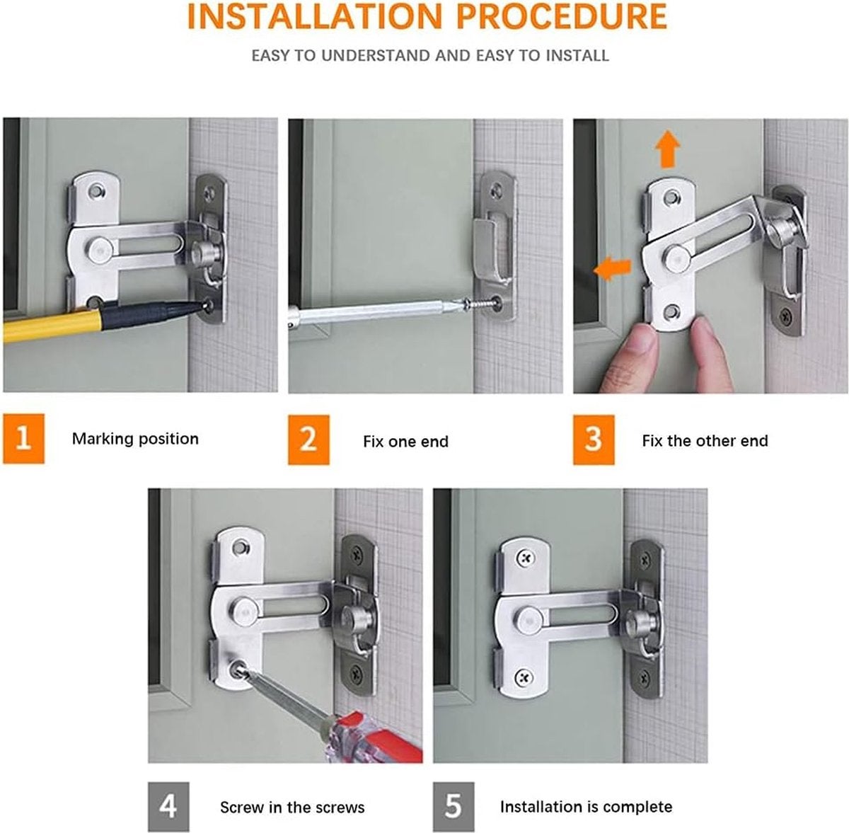 Serrure de porte coulissante - noire - serrure de porte - 90° - serrure de porte coulissante pliante - pêne de verrouillage - 6