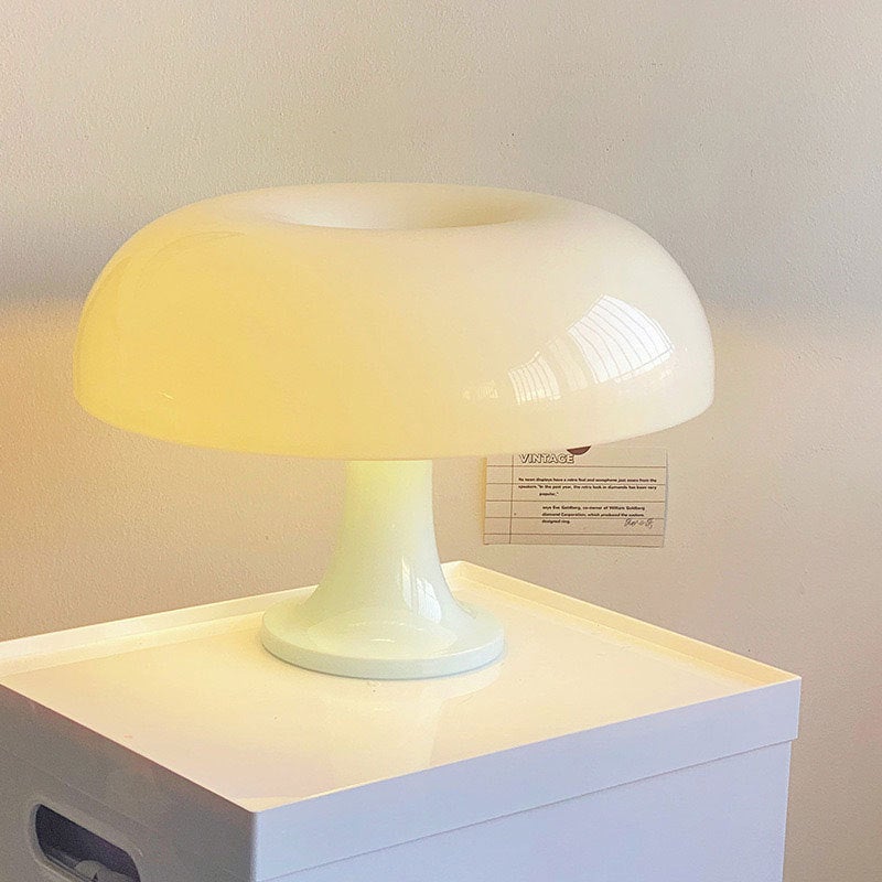 Retro lampa stołowa w kształcie grzyba, dekoracyjna lampka nocna, trójkolorowe światło, biała, norma europejska (z pilotem)