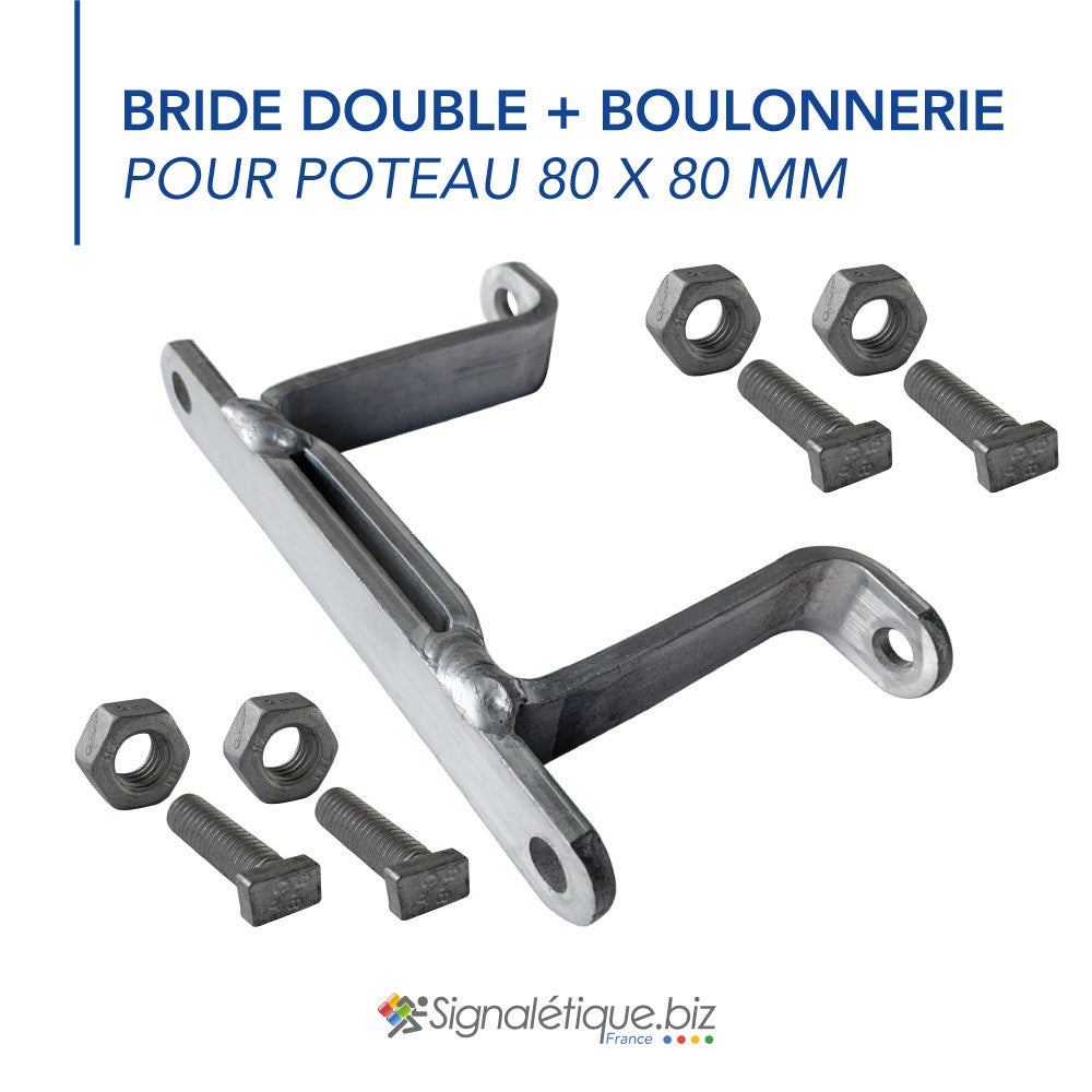 Bride double fixation pour poteau carré 80 x 80 mm (8 x 8 cm), avec boulonnerie, à l'unité - 2