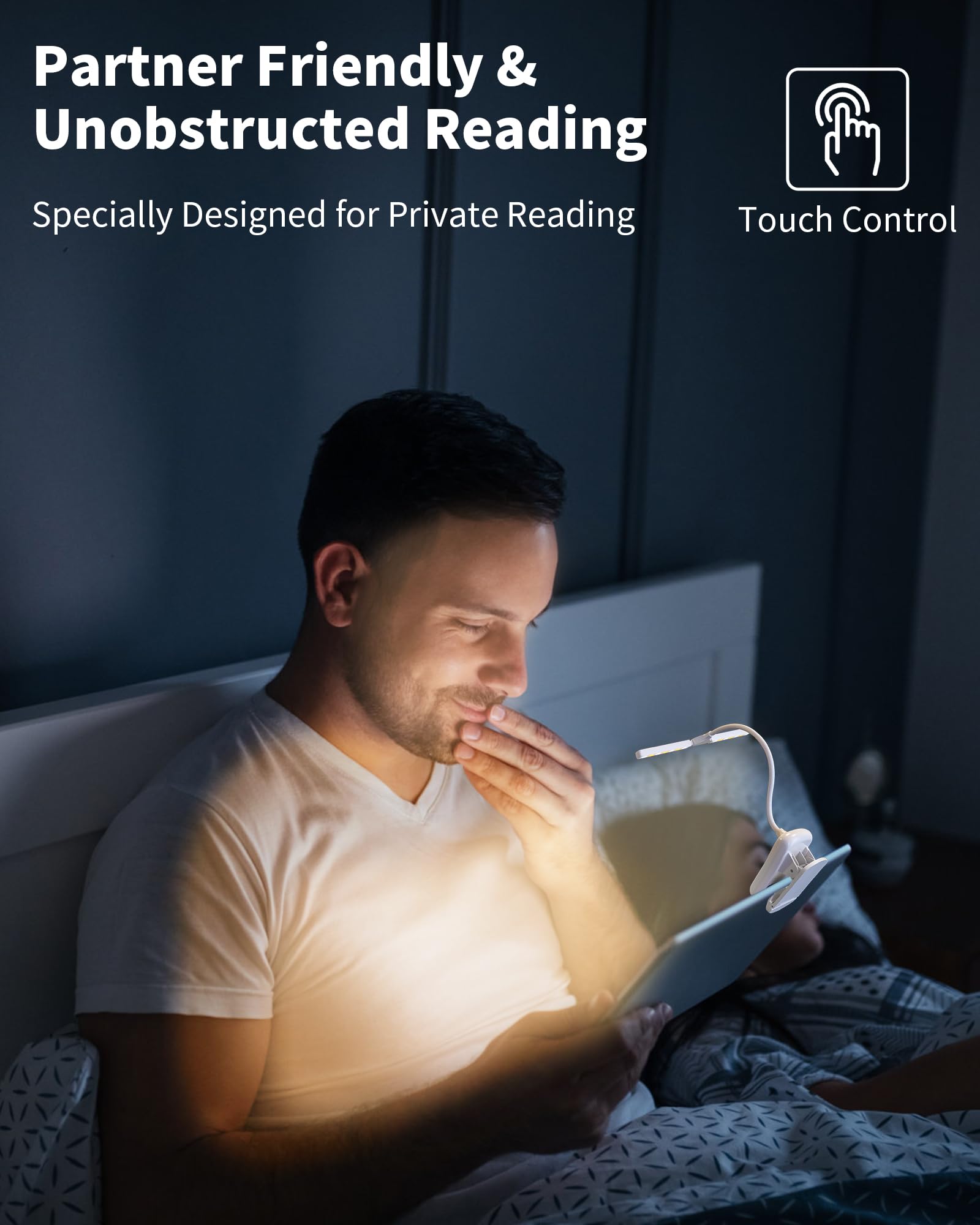 Lampe de lecture 14 LED, lampe à pince rechargeable, protection des yeux, 3 couleurs et 8 luminosité, tête réglable à 180°, portable pour lire au lit - 6