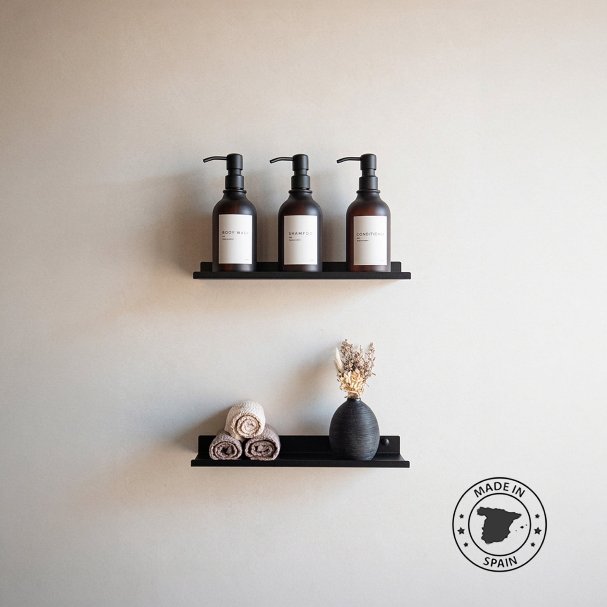 Lot de 2 étagères murales métalliques noires - 35 x 10 cm - 2