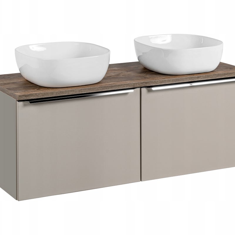 Szafka łazienkowa SANTA FE 120 cm taupe z blatem dąb Santa Fe i umywalkami