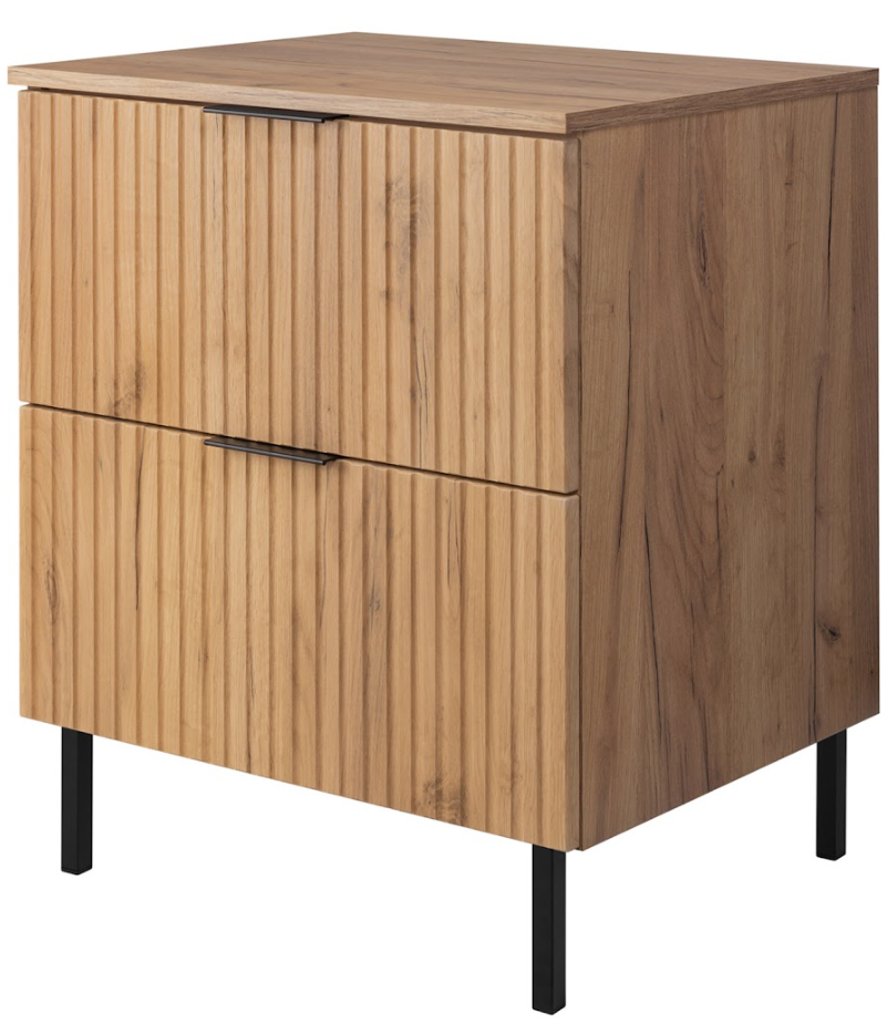 Szafka pod umywalkę z blatem FLOW 60 cm dab craft 2 kolory uchwytów nóżki w zestawie ryflowane fronty